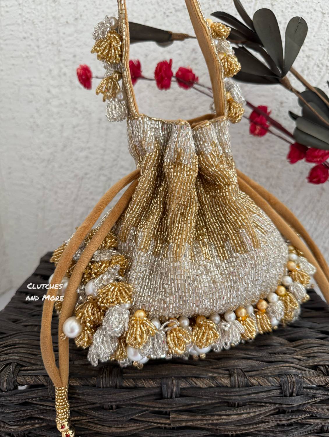 Luxury Gold Silver Bucket Potli