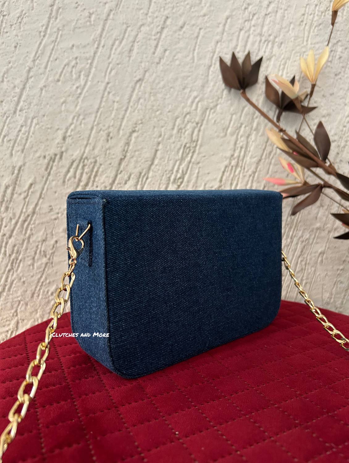 Denim Heart Embellishment Flap Bag