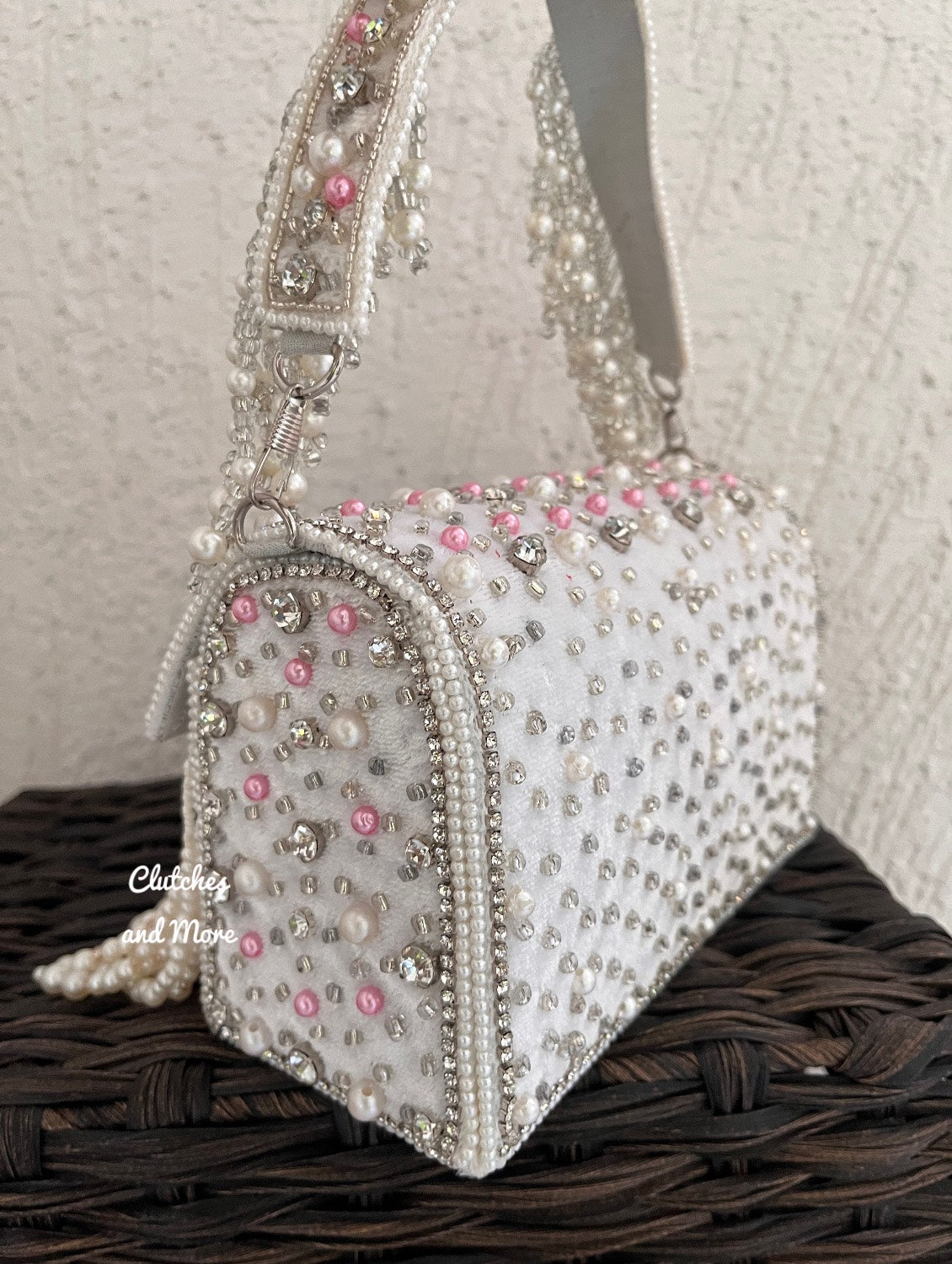 Premium Tassle Box clutch White