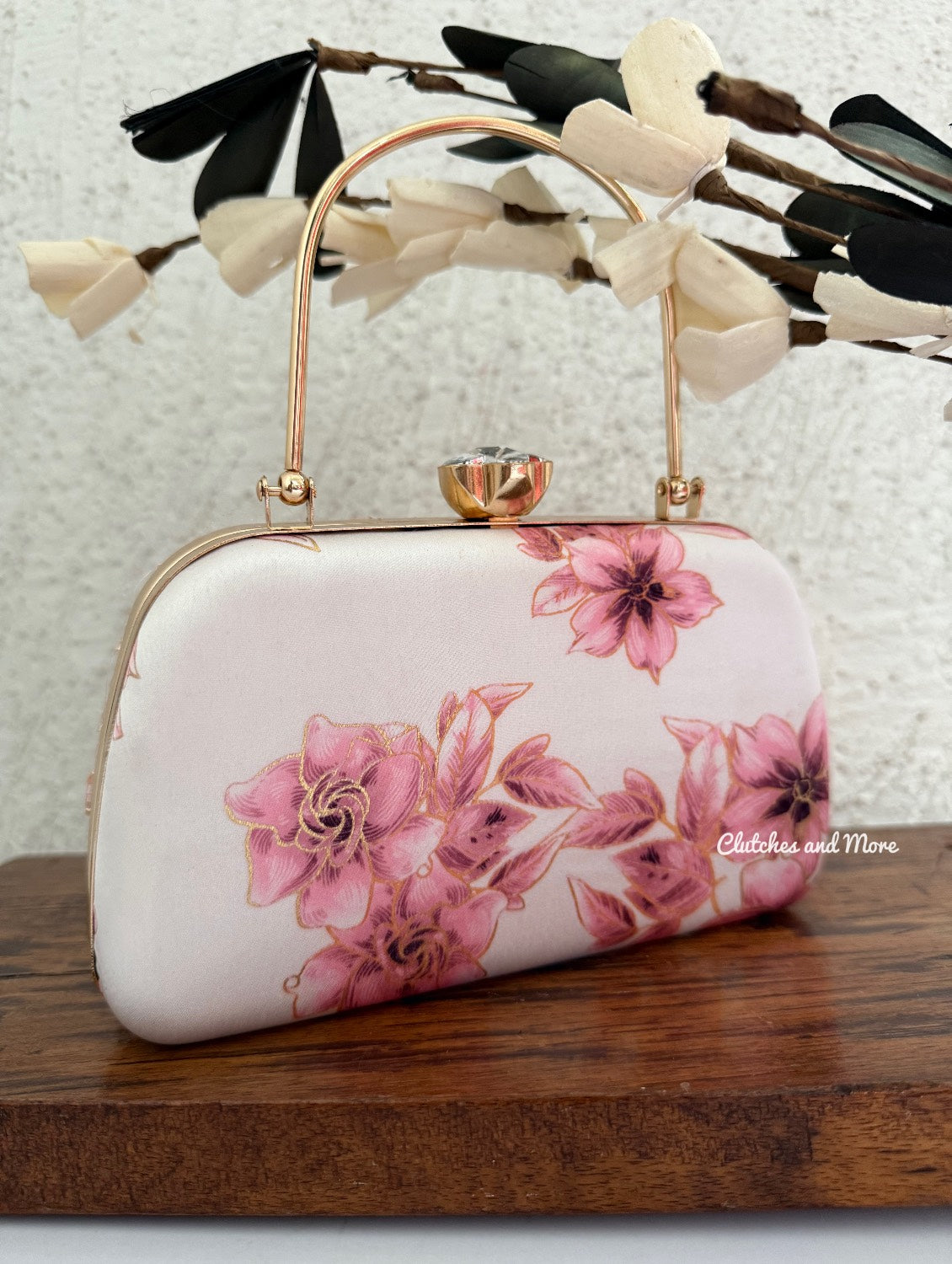 Pink White Floral Clutch