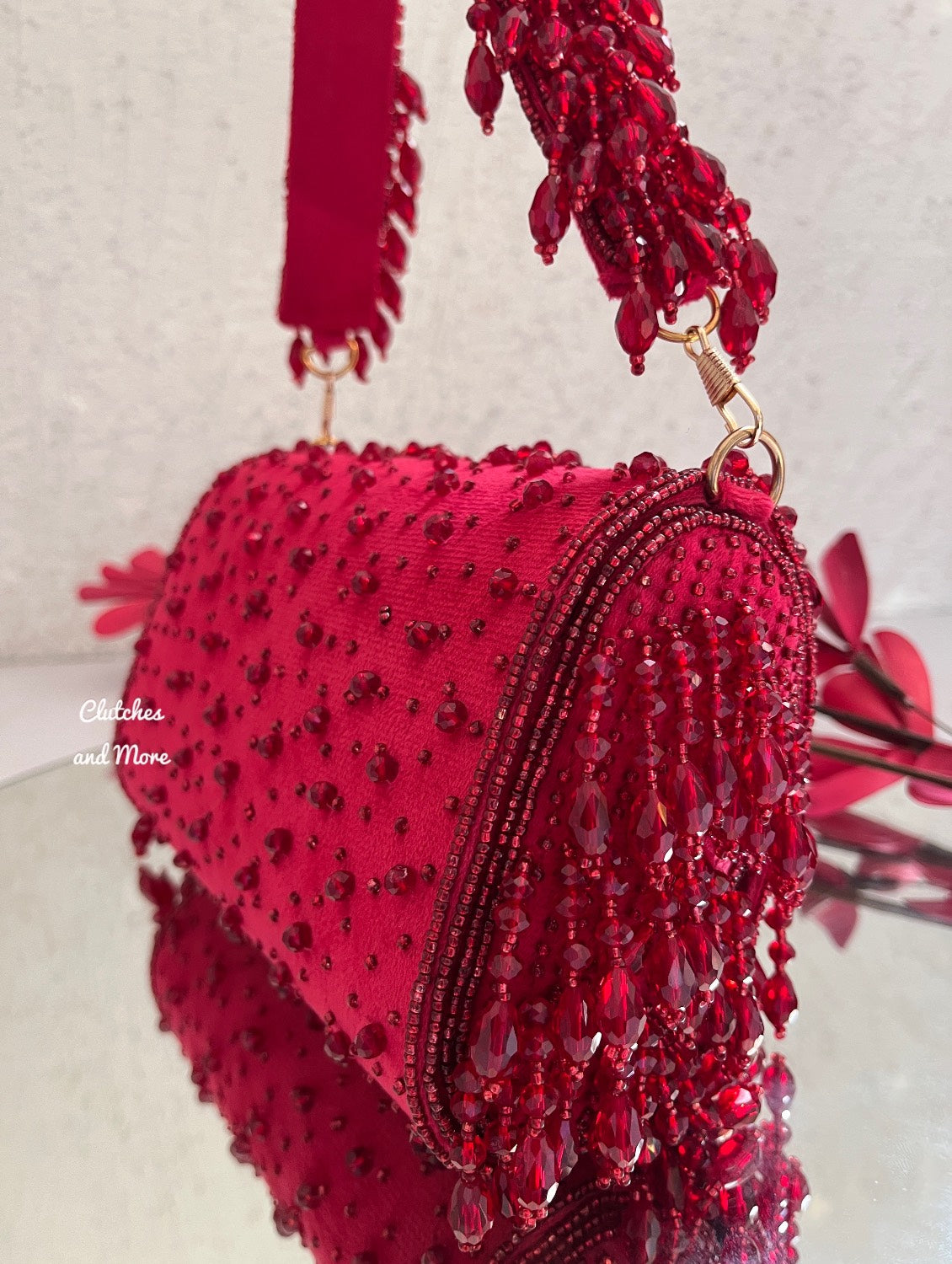 Aza Red Crystal Flap Bag