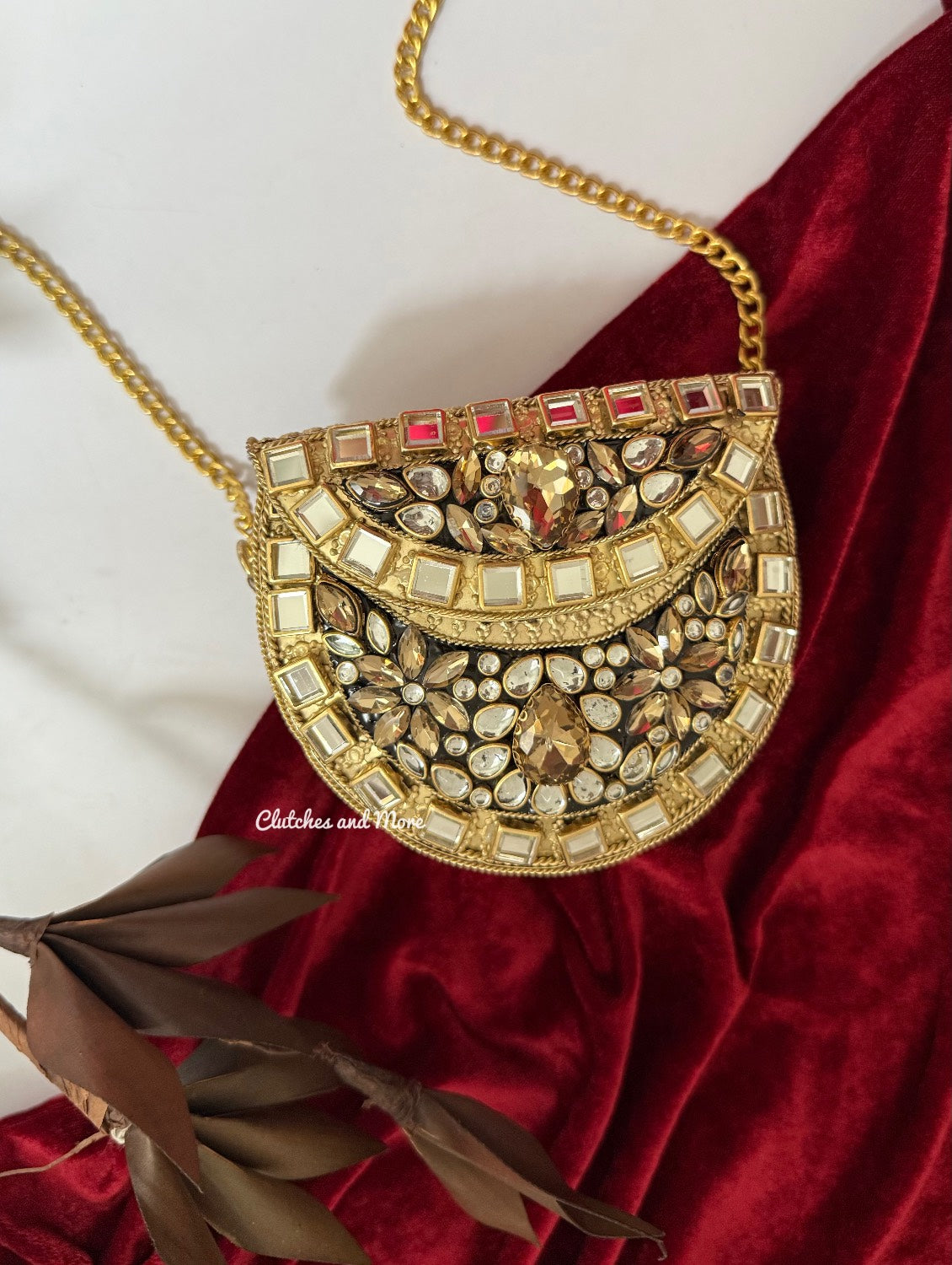 Kashish Kundan Brass Clutch Mini Gold