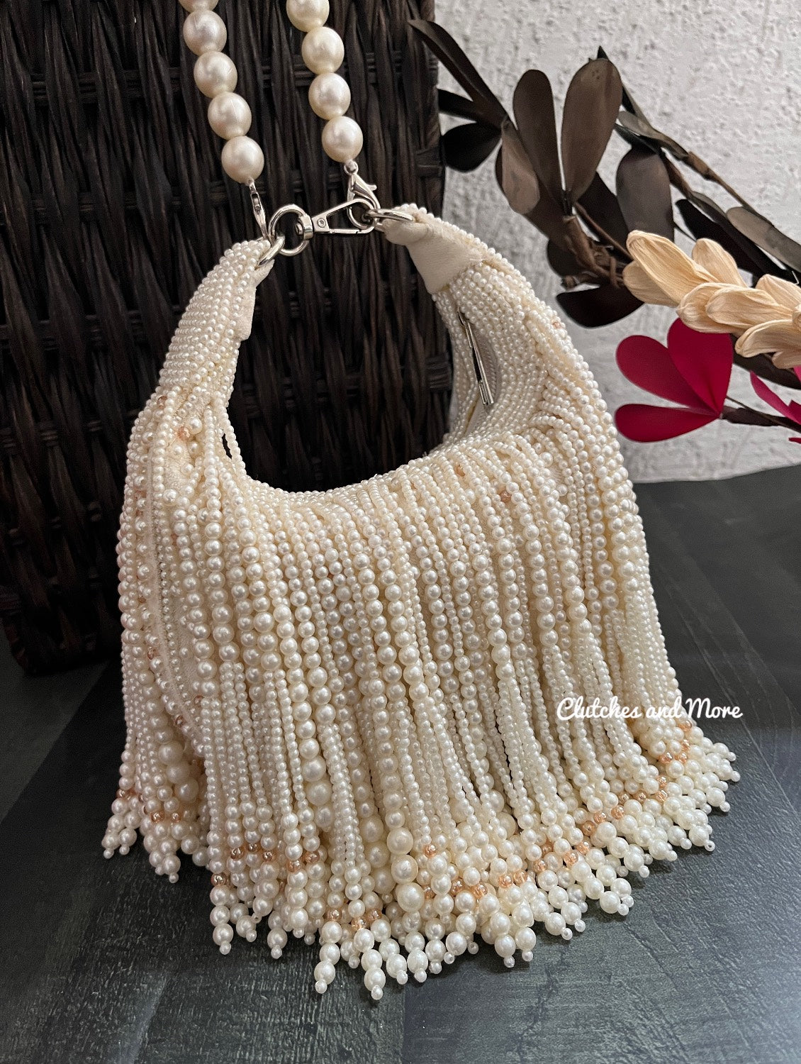 Arzoo pearl Tassle Bag White