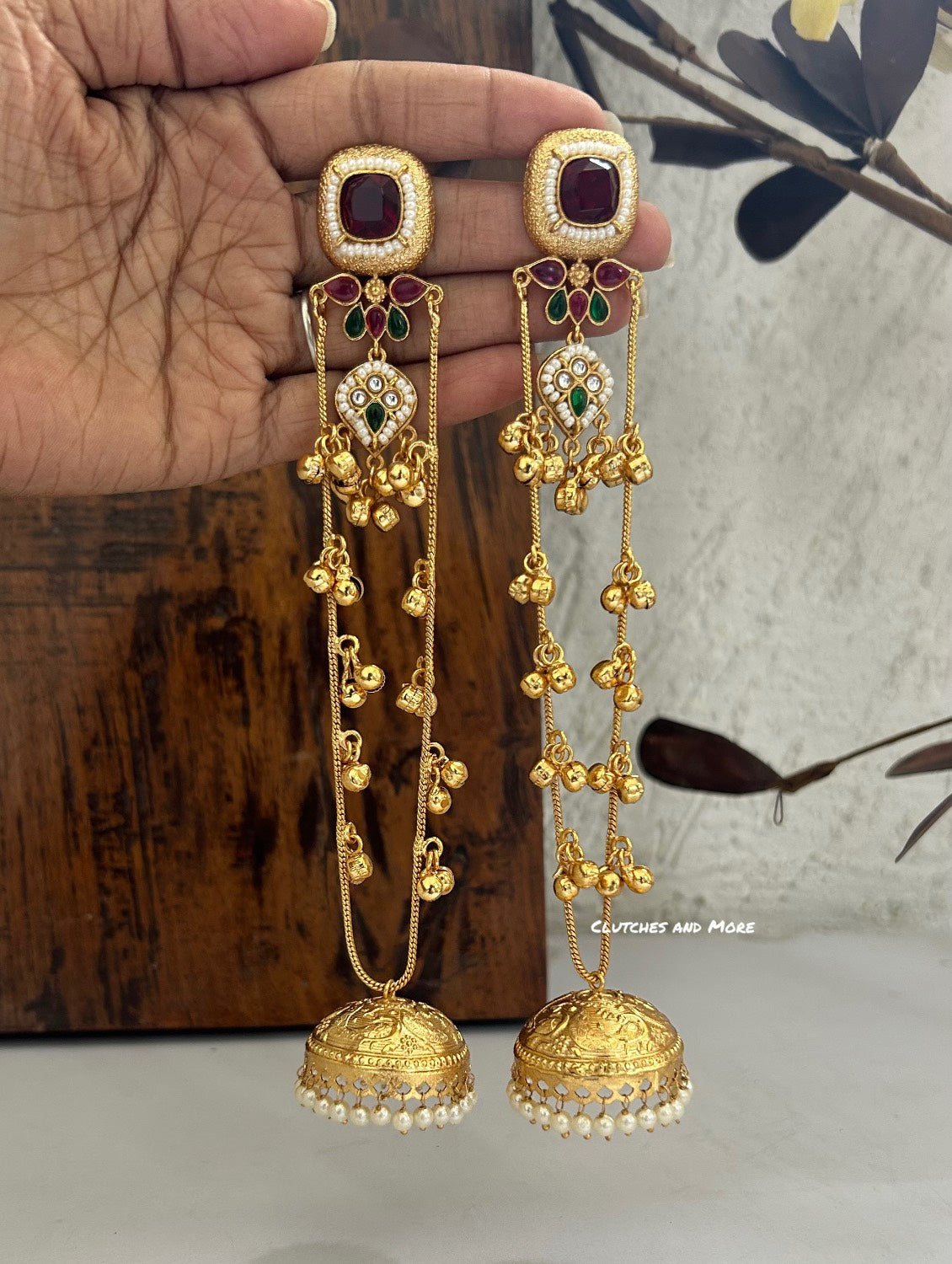 Shahista Long Kashmiri Earrings Multi Maroon