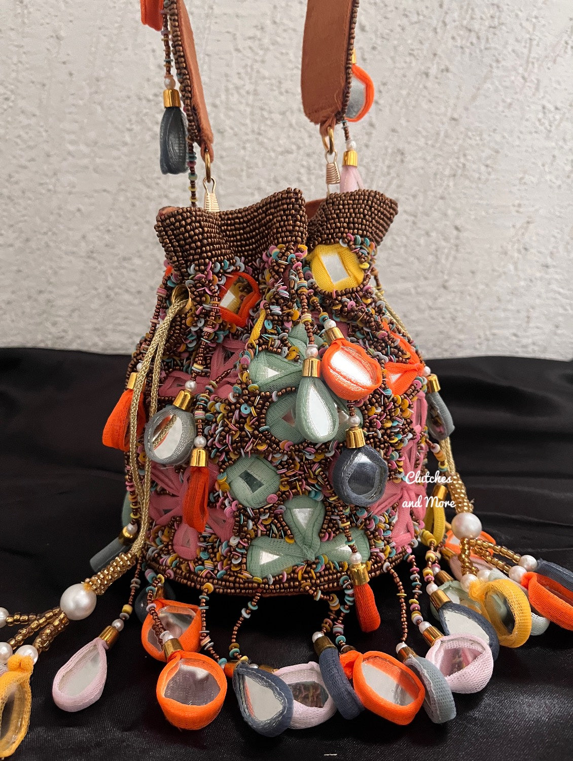 Mirror Tassel Potli Multicoloured (Copper base)