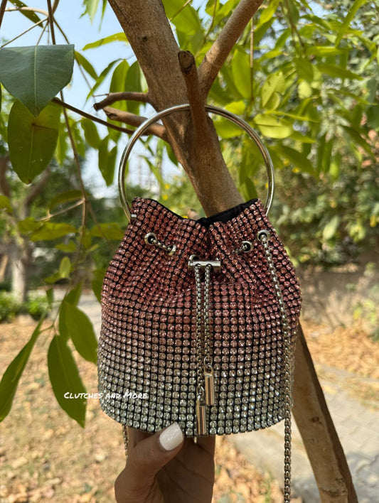 Hazel Rhinestone Bucket Bag Silver Red
