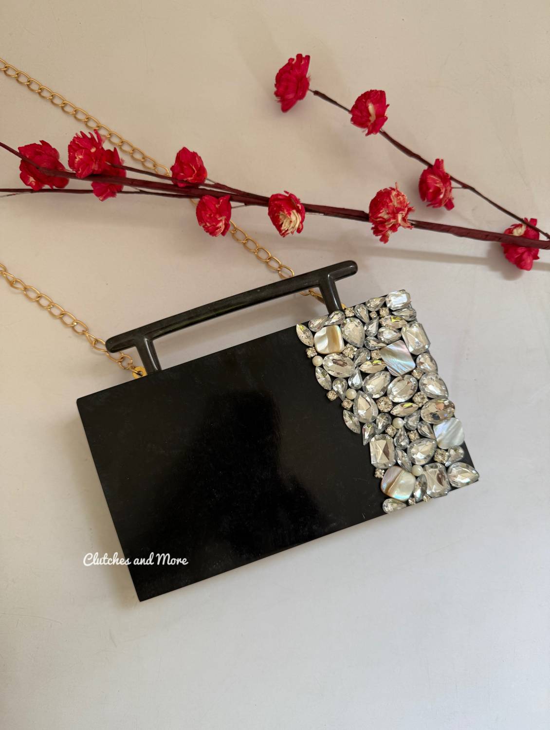Embellished Handheld Resin Clutch Black
