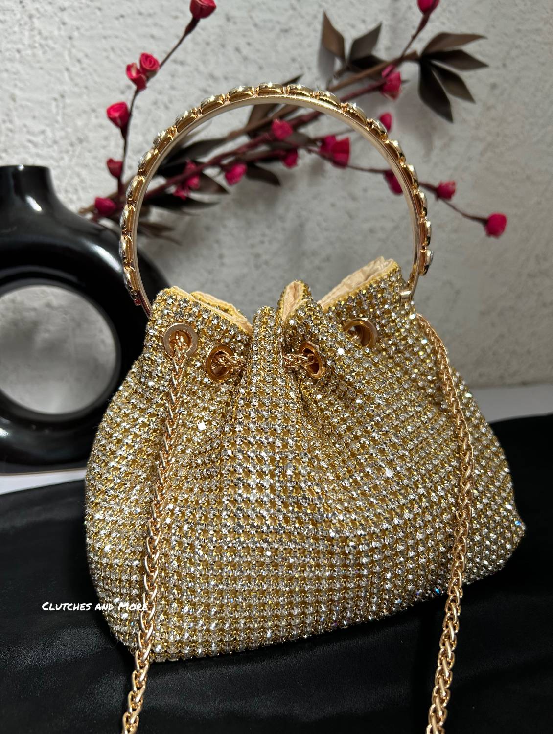 Rhinestone Bucket Bag Gold