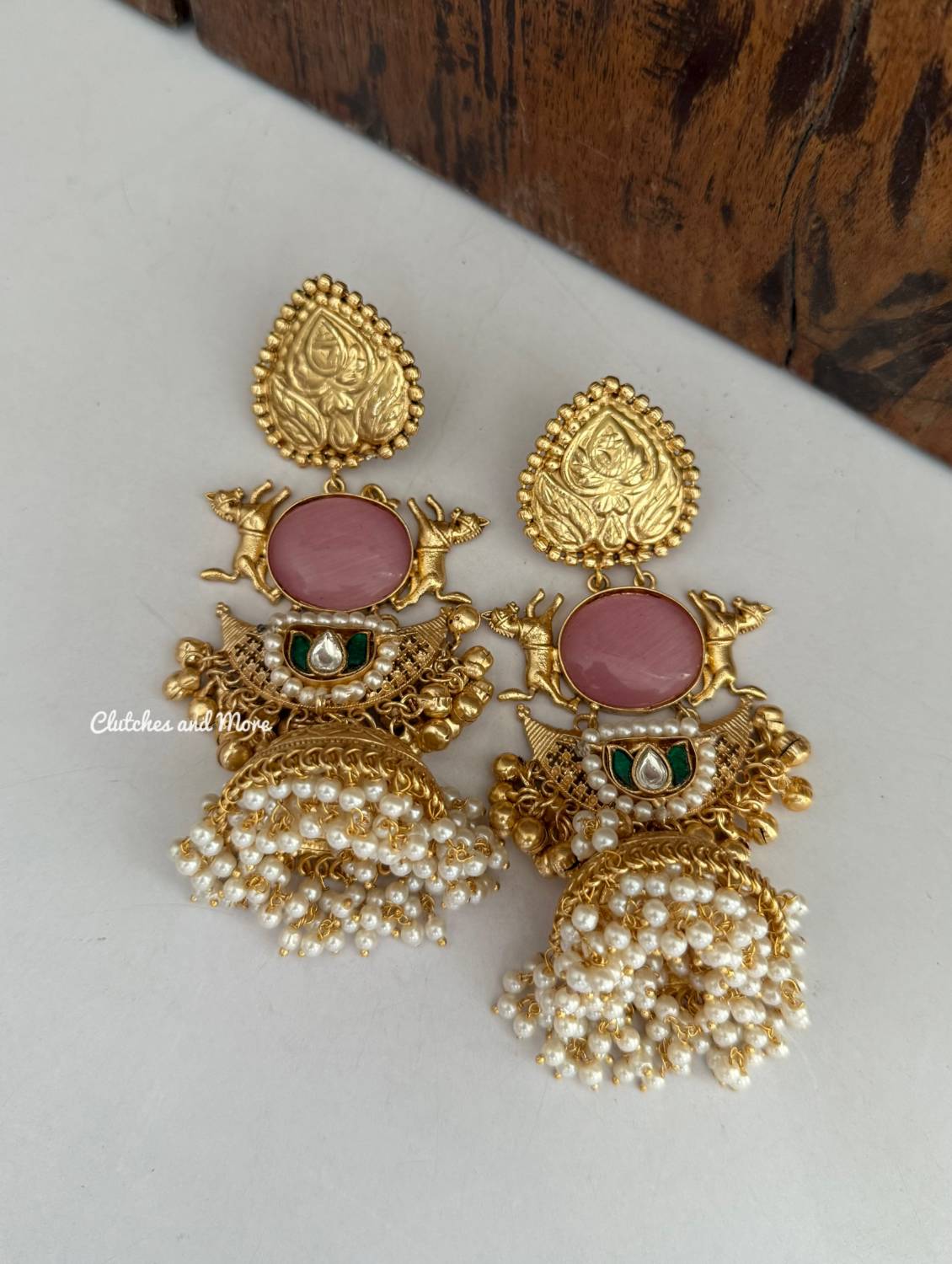 Lubna Gold Pink Jhumkas