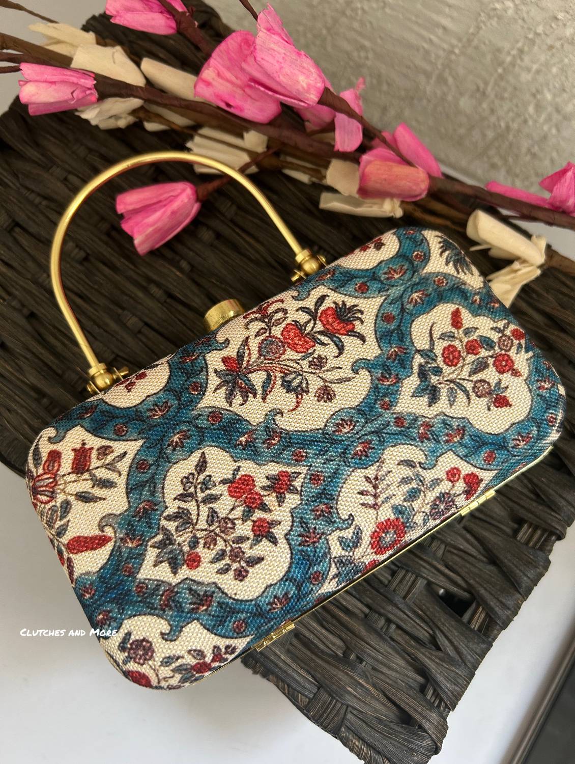 Naina Blue White Floral Clutch