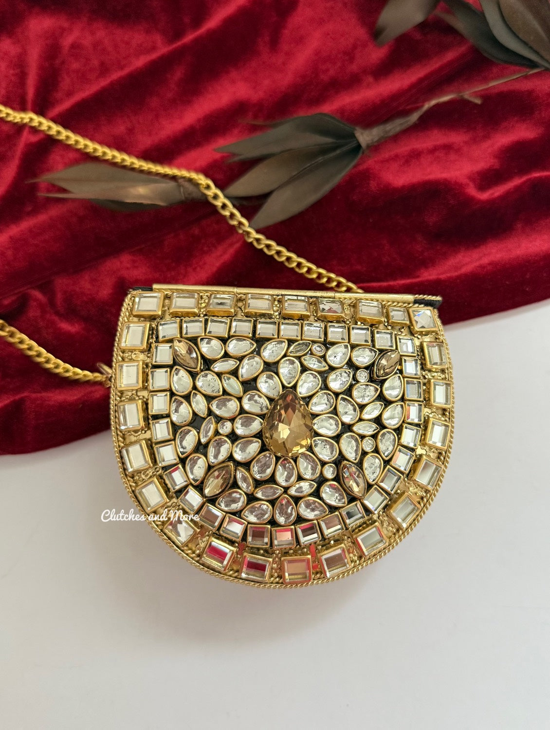 Kashish Kundan Brass Clutch Mini Gold