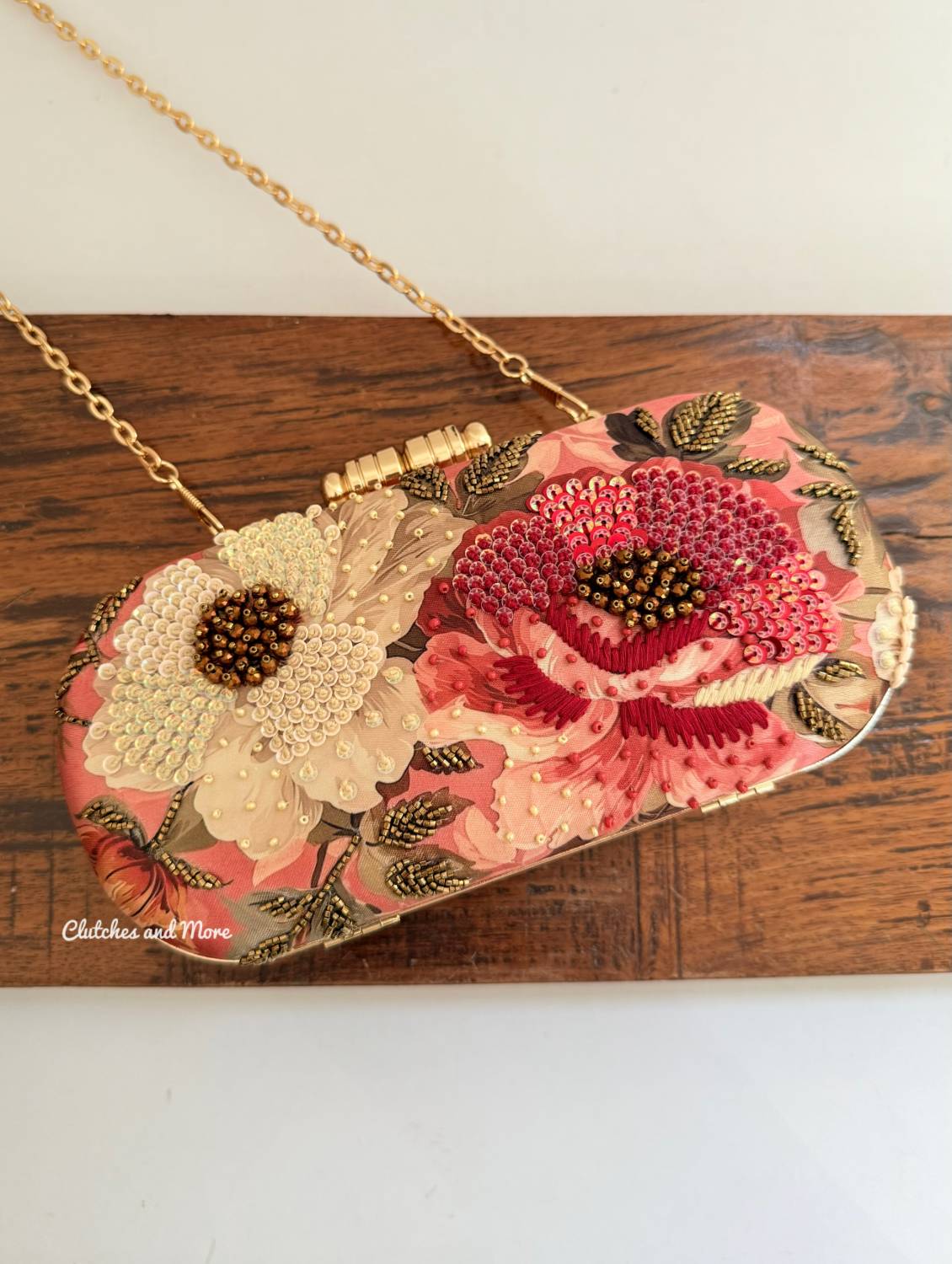 Poppy Floral Capsule Clutch Peach Base