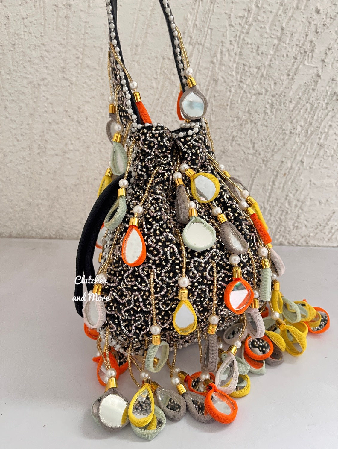 Manya Mirror Tassel Potli Multicoloured (black base)
