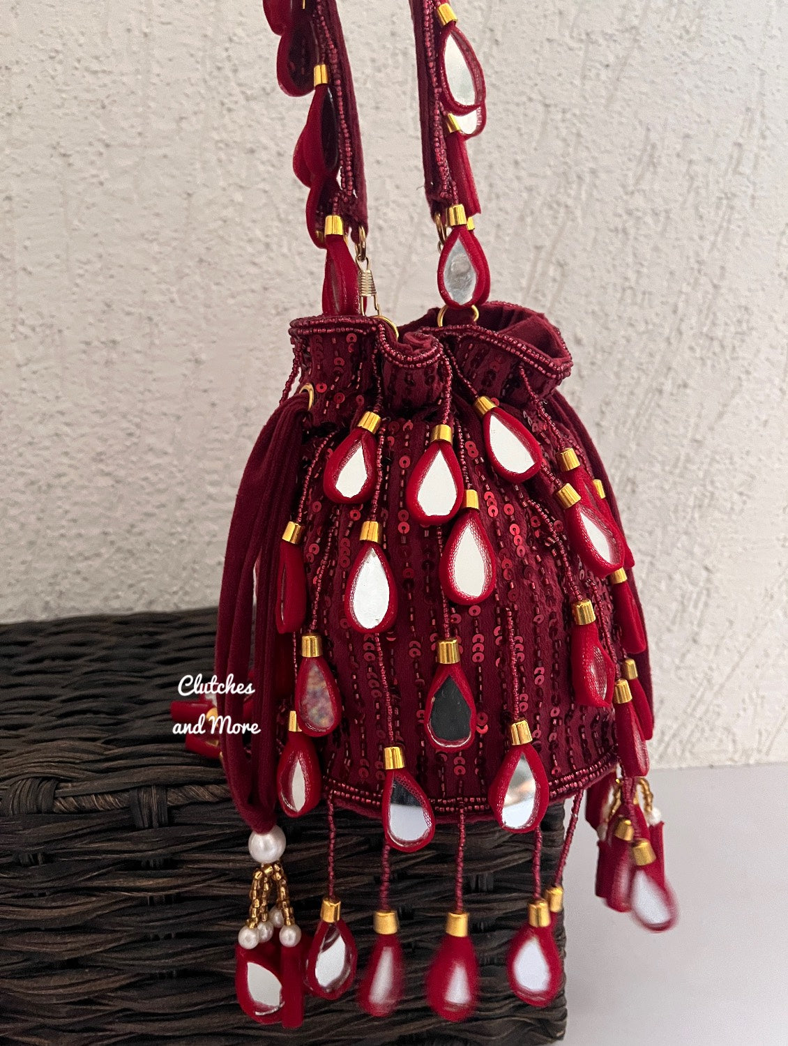 Mirror Tassel Potli Maroon