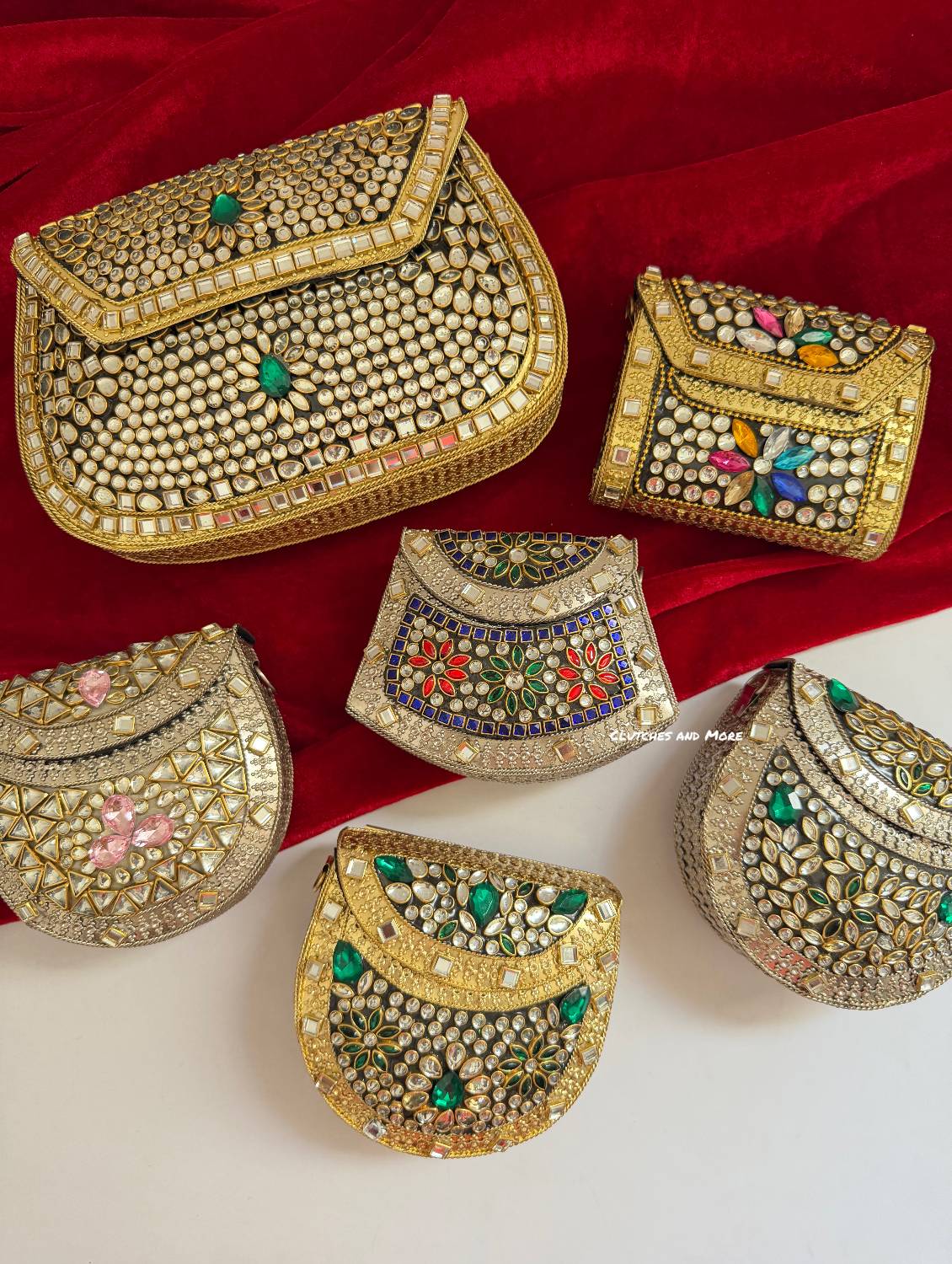 Kasika Kundan Brass Clutch Mini Green