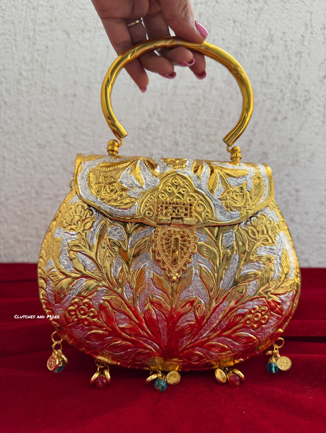Gold Silver Brass Clutch With Handle
