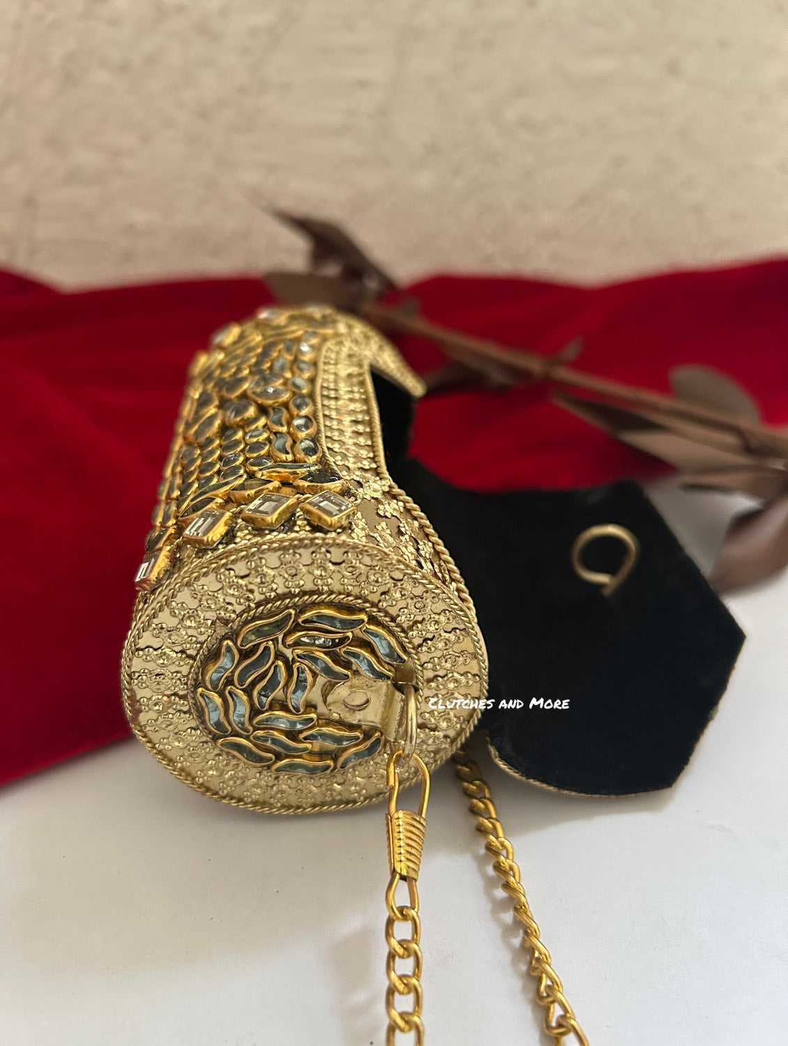 Kasika Kundan Brass Mini Clutch Cylindrical
