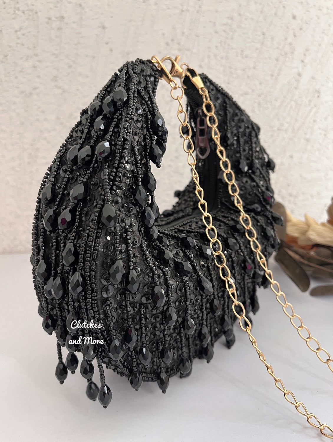 Crystal Chand Black Clutch