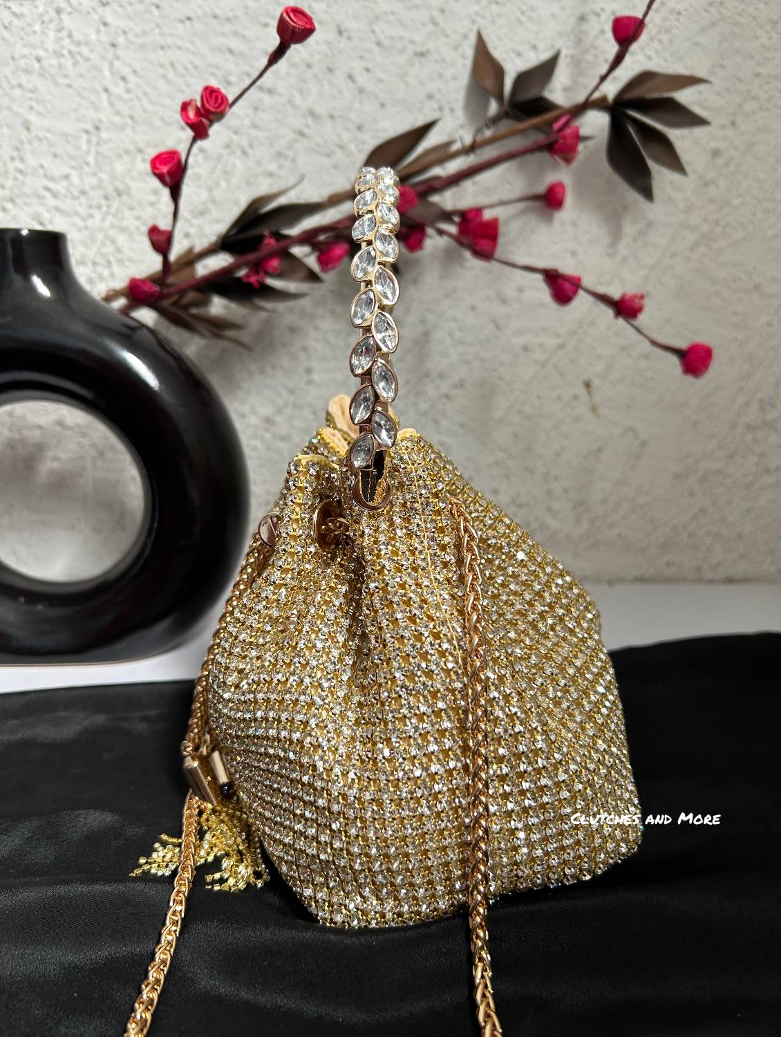 Rhinestone Bucket Bag Gold
