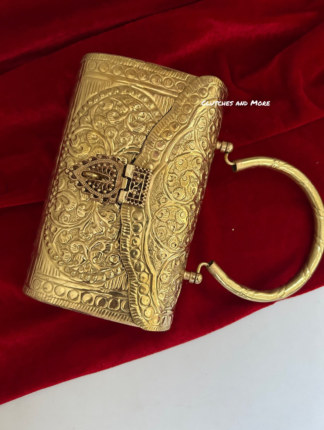 Gold Brass Clutch With Handle