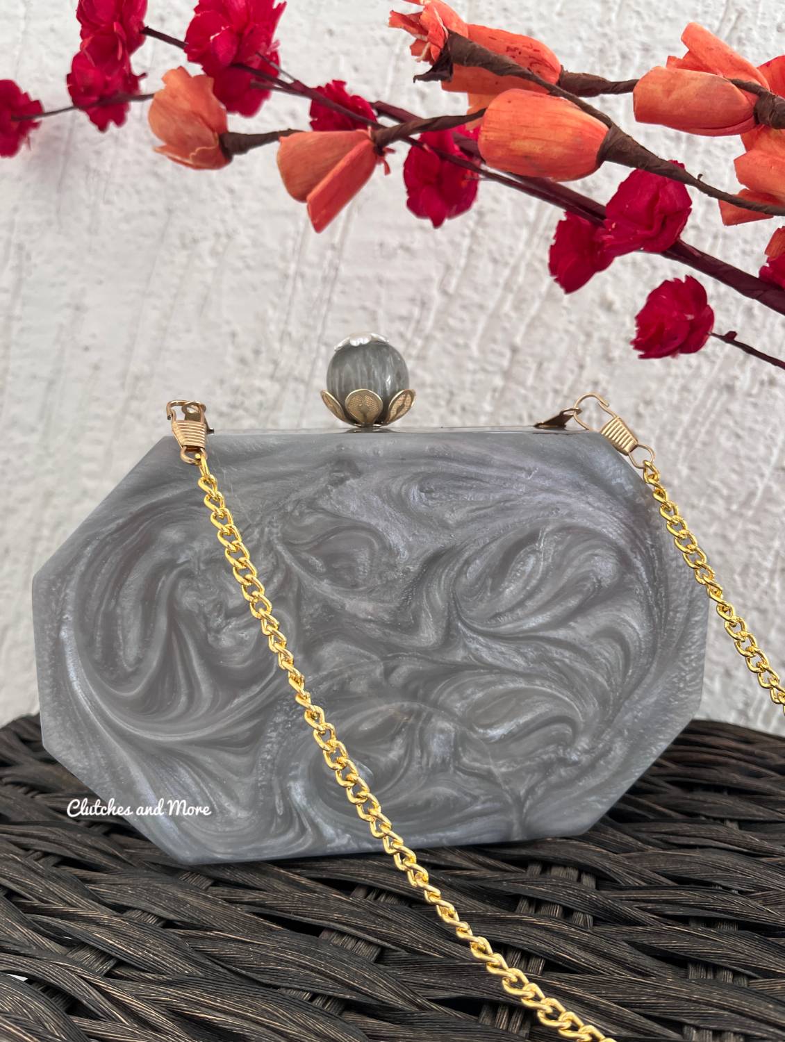 Sajda Embellished Resin Clutch Grey