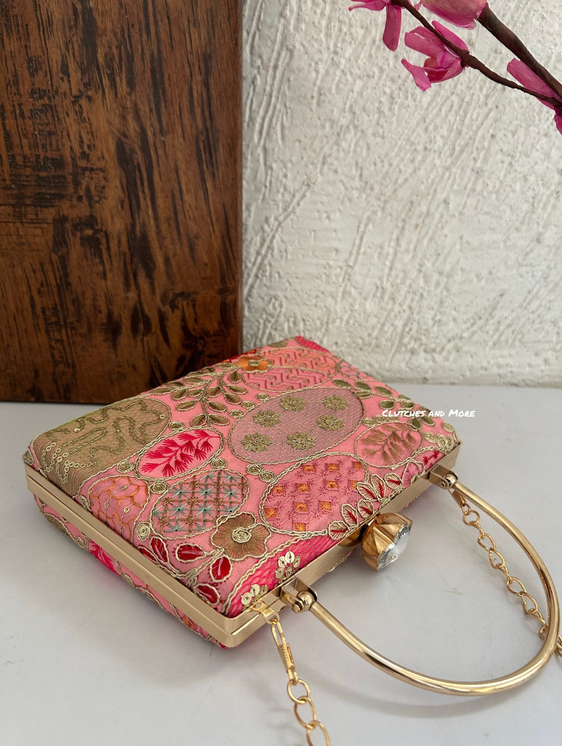 Lakhnawi Chikankari Bag Peach Pink