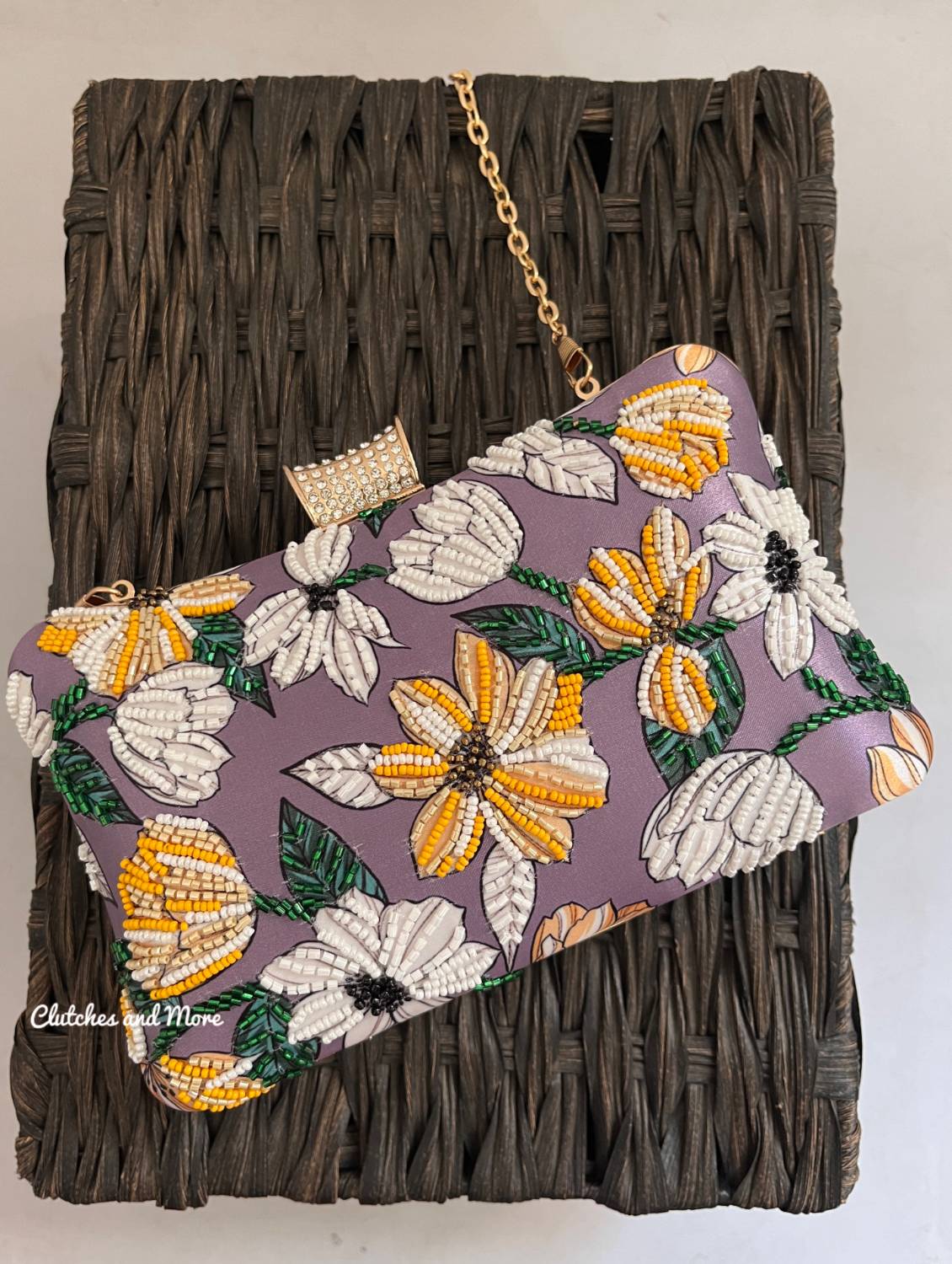 Poppy Grey Yellow Floral Clutch