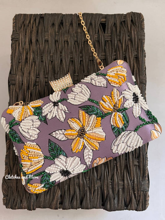 Poppy Grey Yellow Floral Clutch
