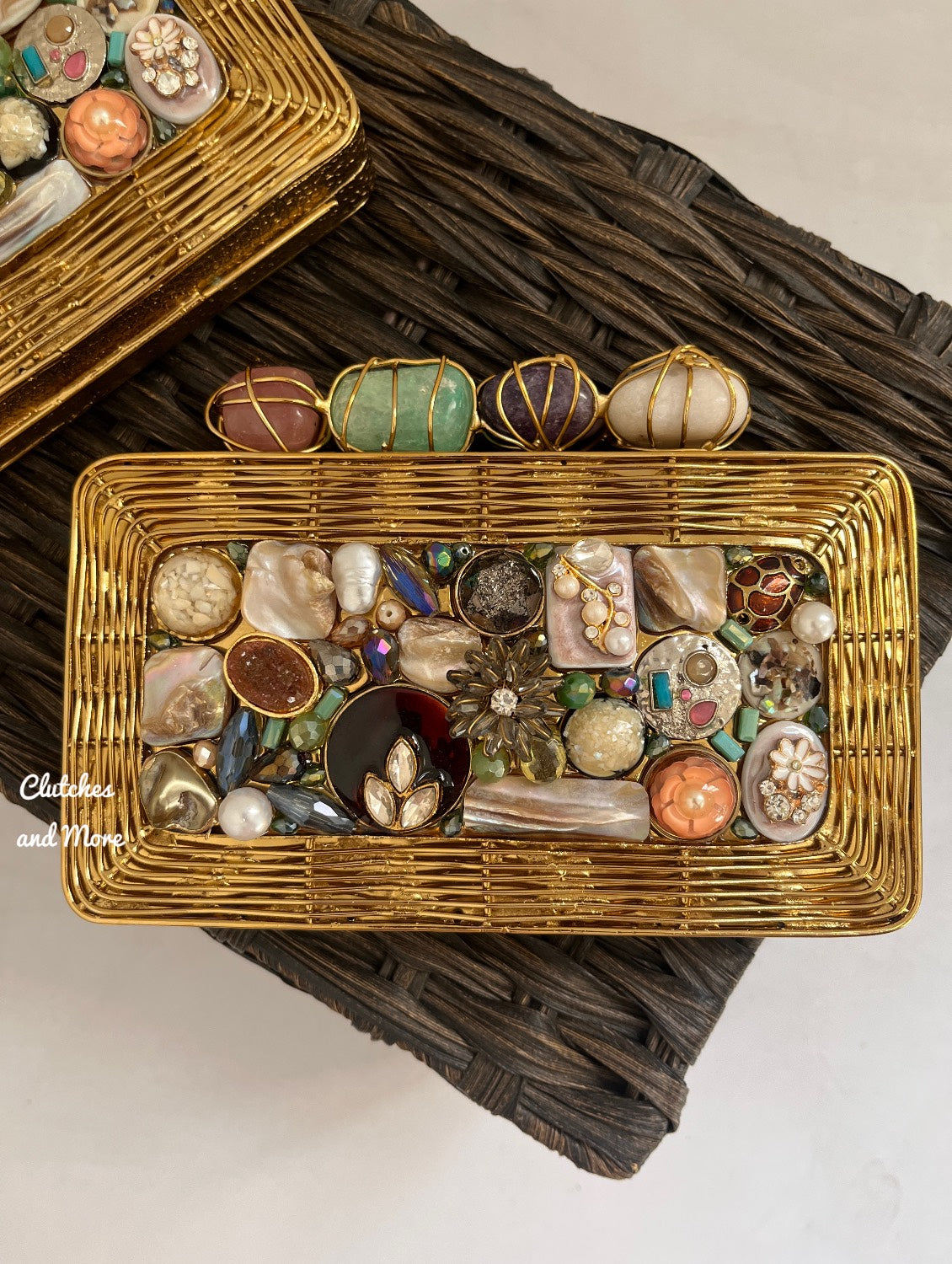 Maharani Mother of pearl luxury clutch Gold