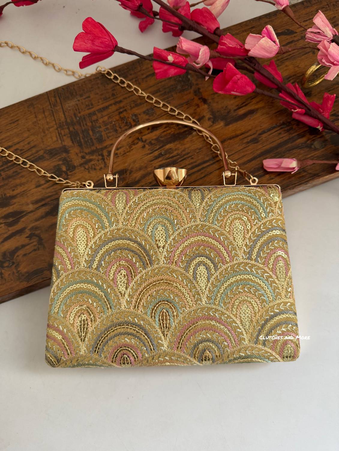 Rainbow Chikankari Bag Gold