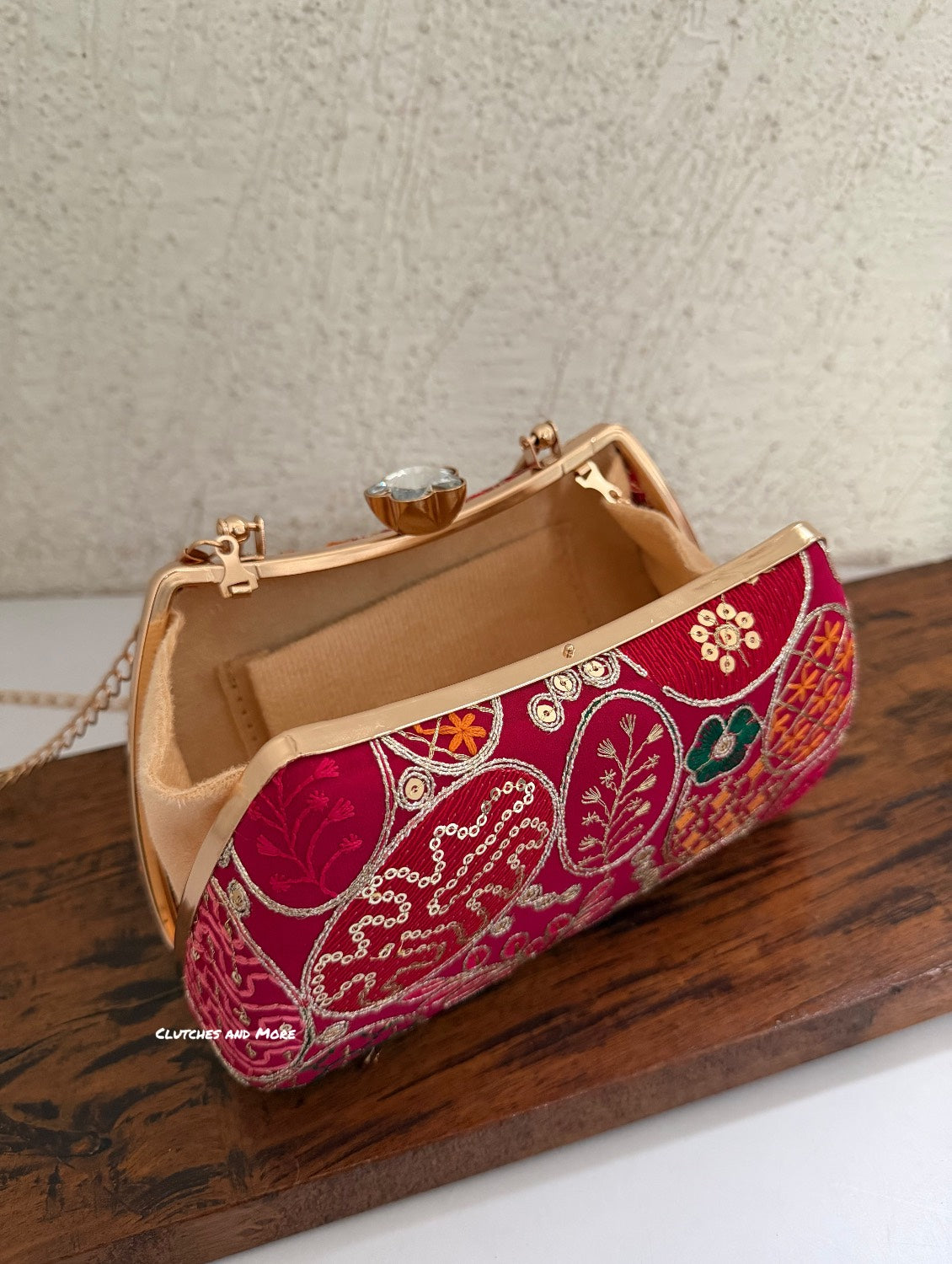 Lakhnawi Chikankari Box Clutch Hot Pink