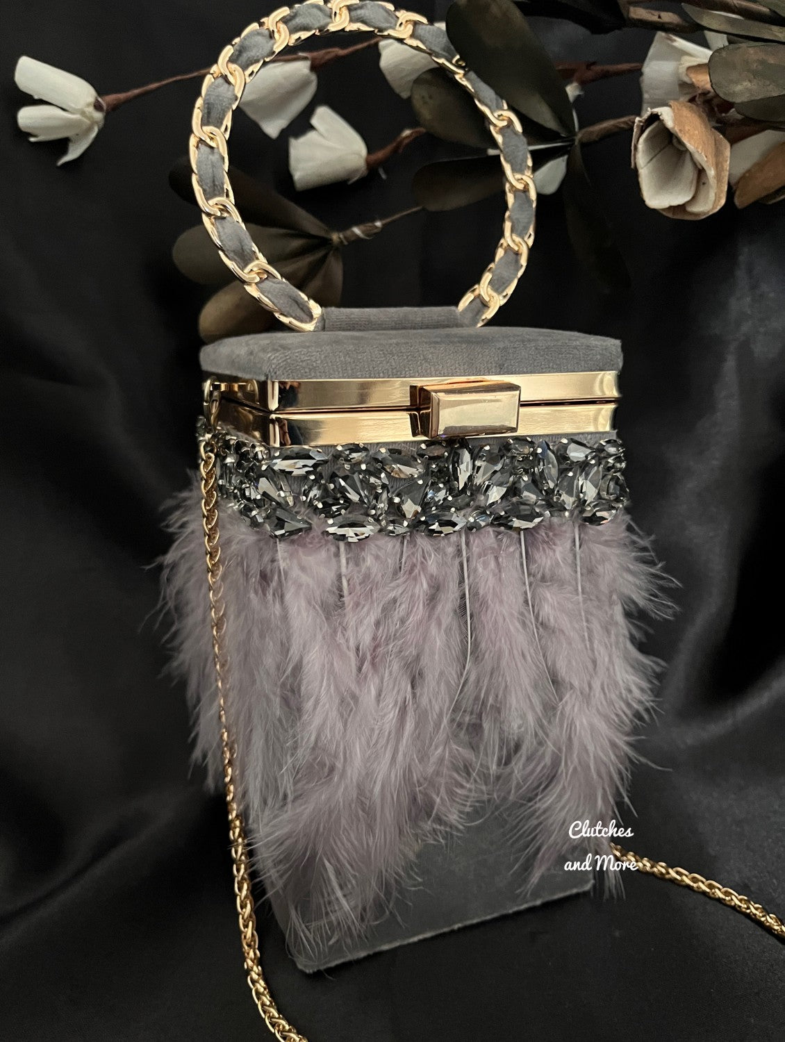 Ostrich feather cheap clutch bag