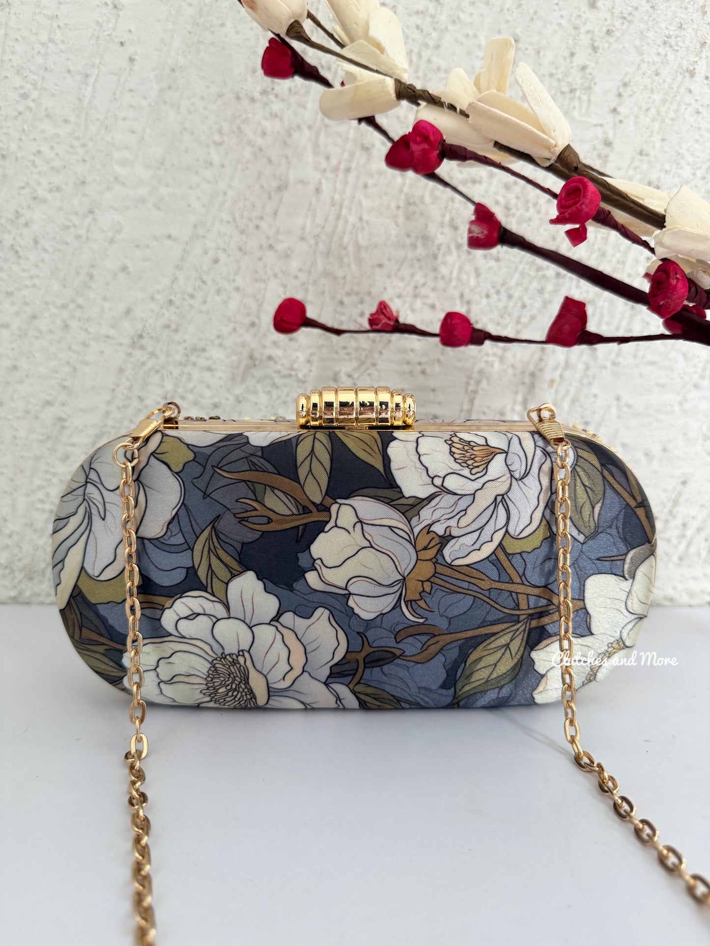 Poppy Floral Capsule Clutch Grey Base