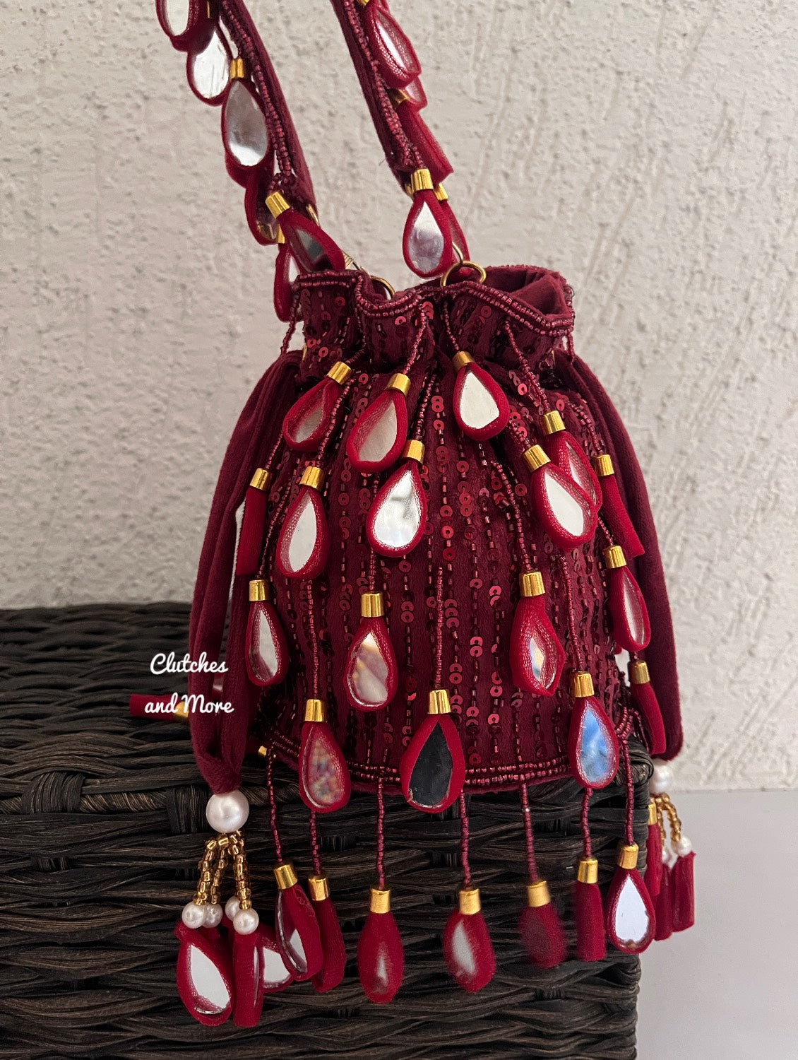 Mirror Tassel Potli Maroon
