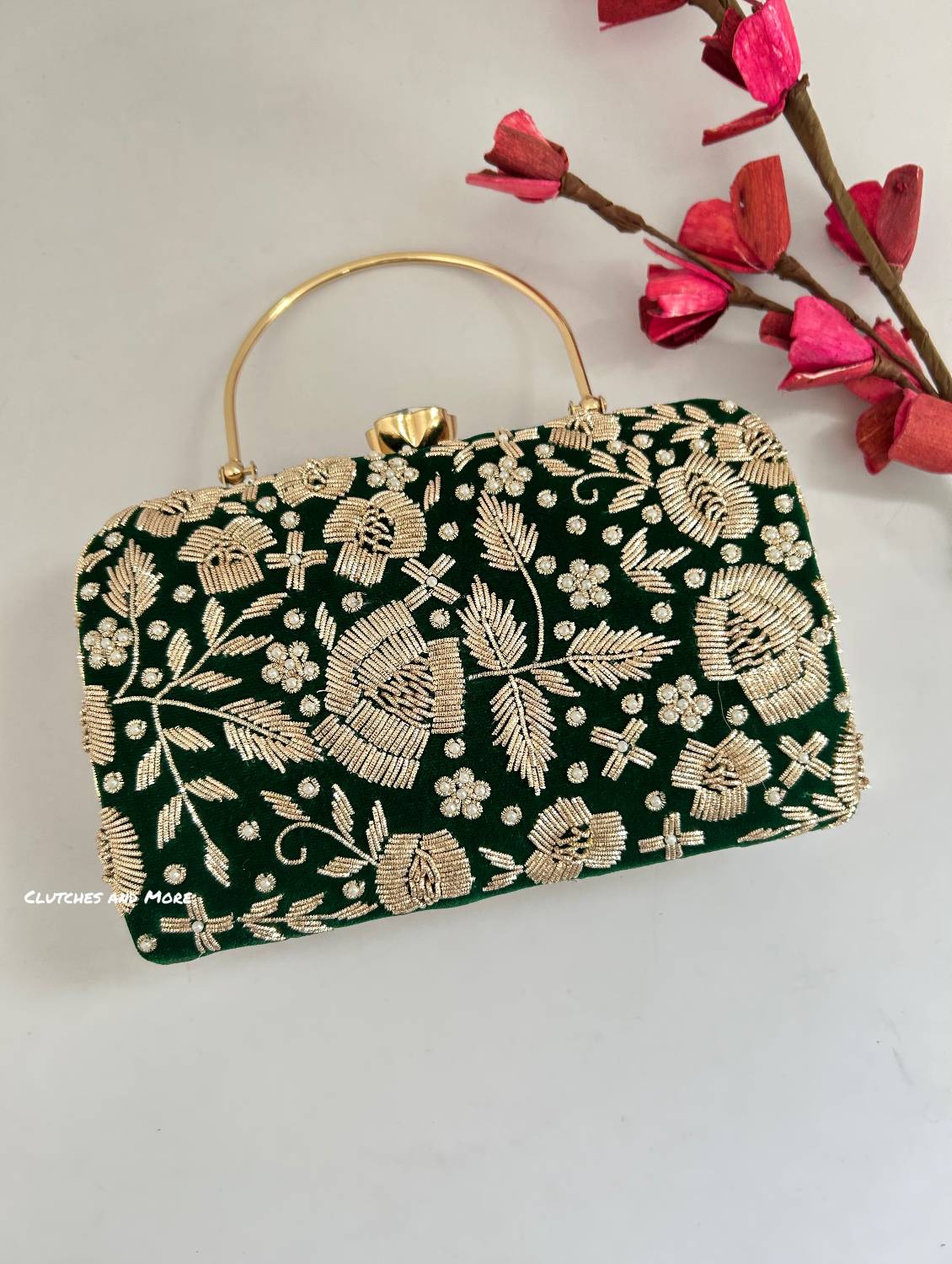 Gulnaar Embroidered Clutch Green