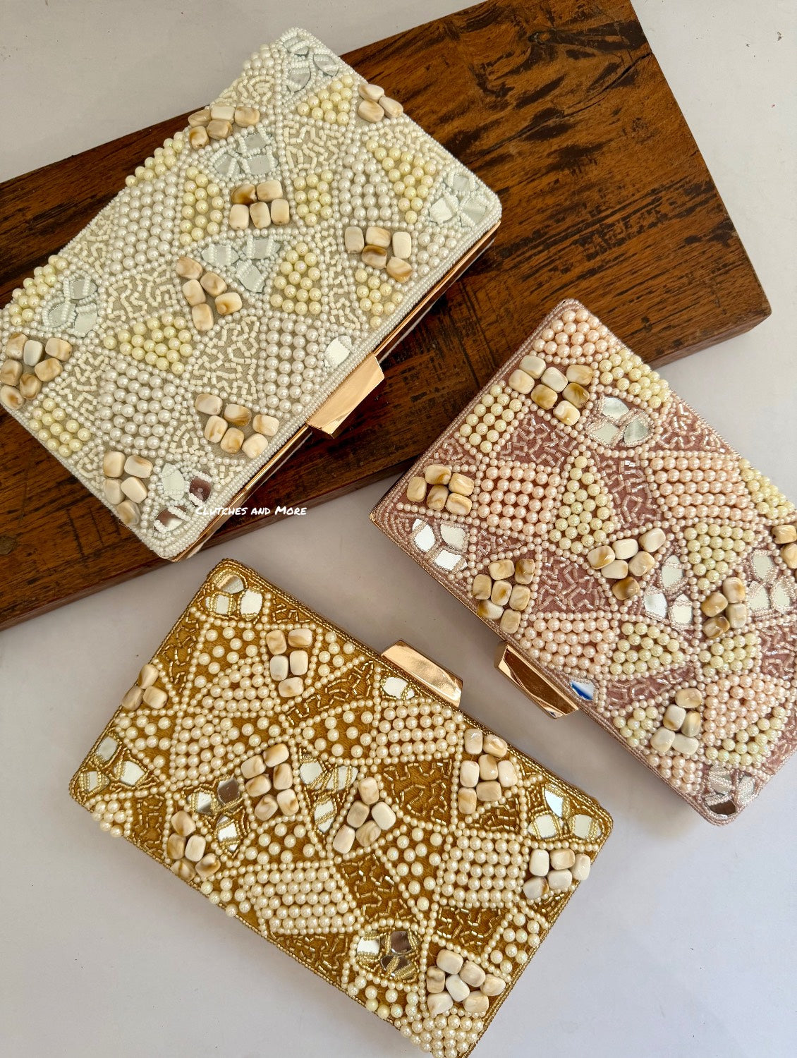 Elara Pearl and Shell Clutch White
