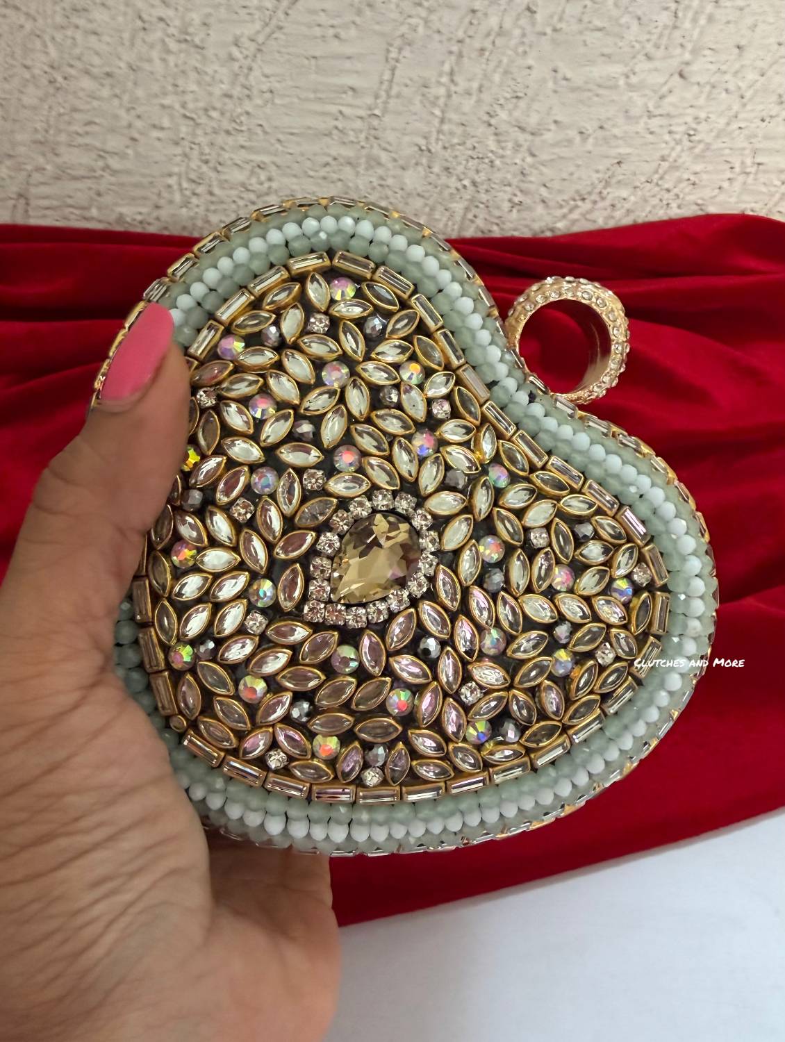 Kiana Kundan Heart Clutch Mini Multicolored