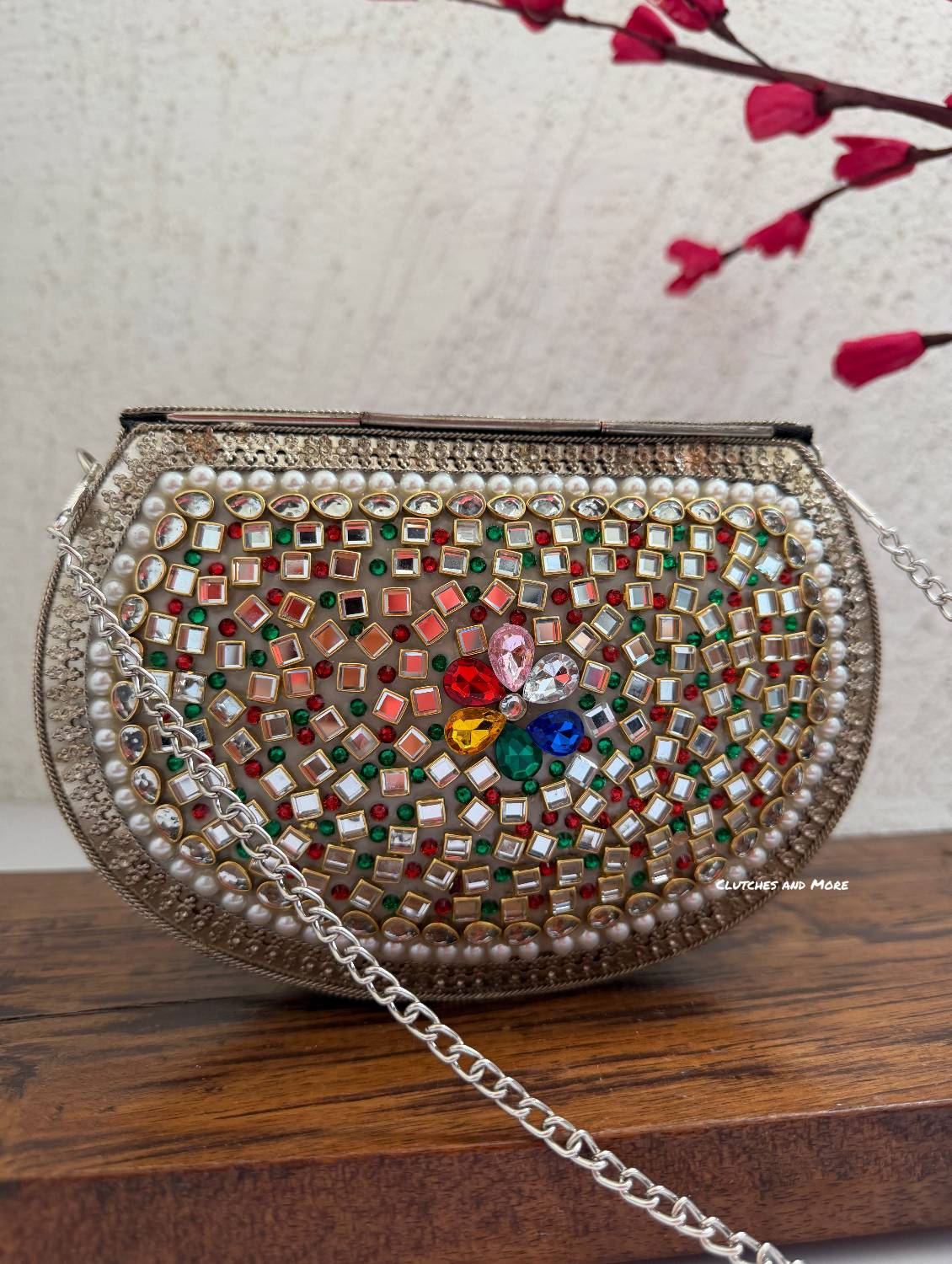Kasika Kundan Brass Clutch Multicolored