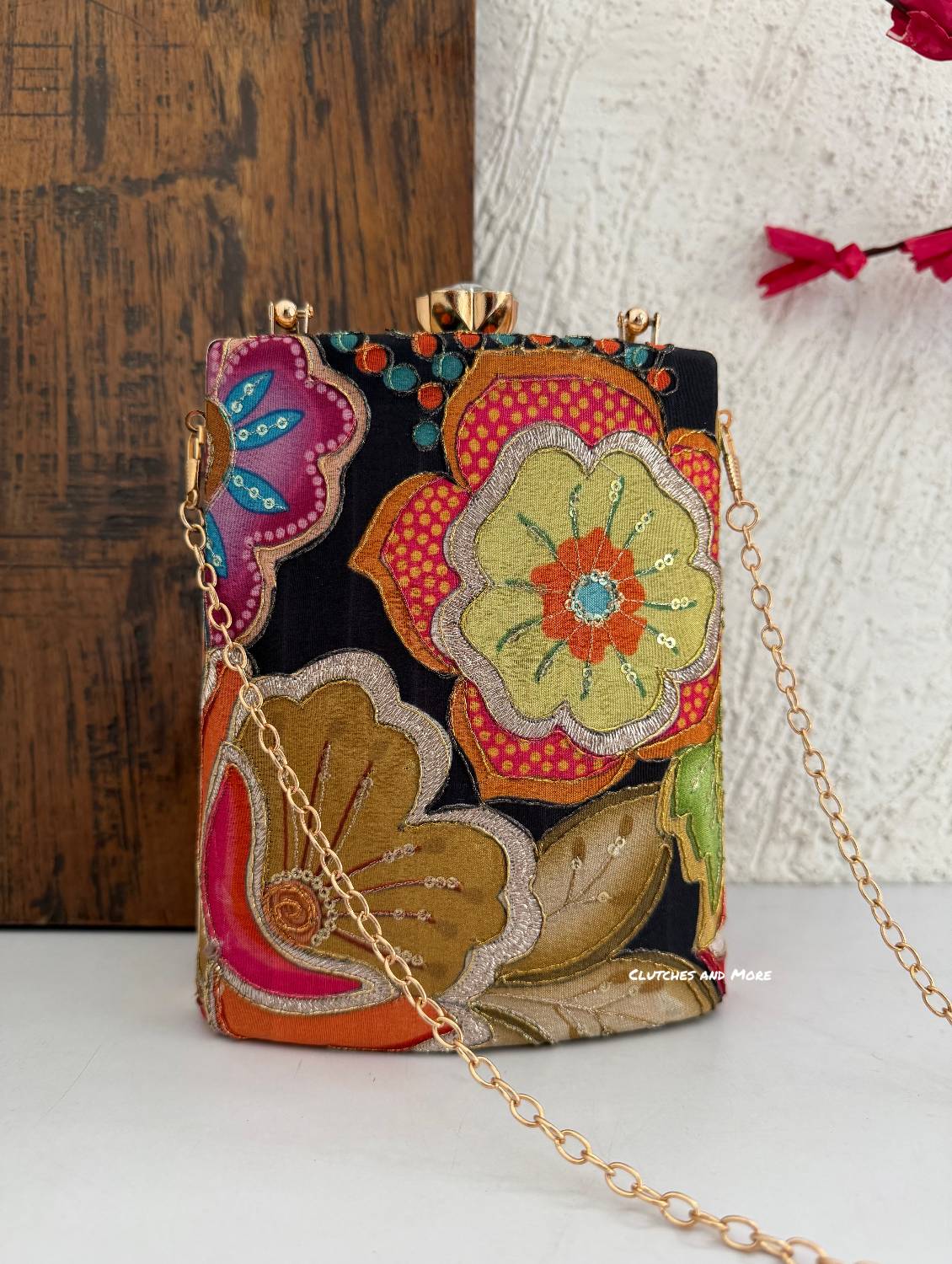 Jasmine Floral Bag with Handle Black Multicolored