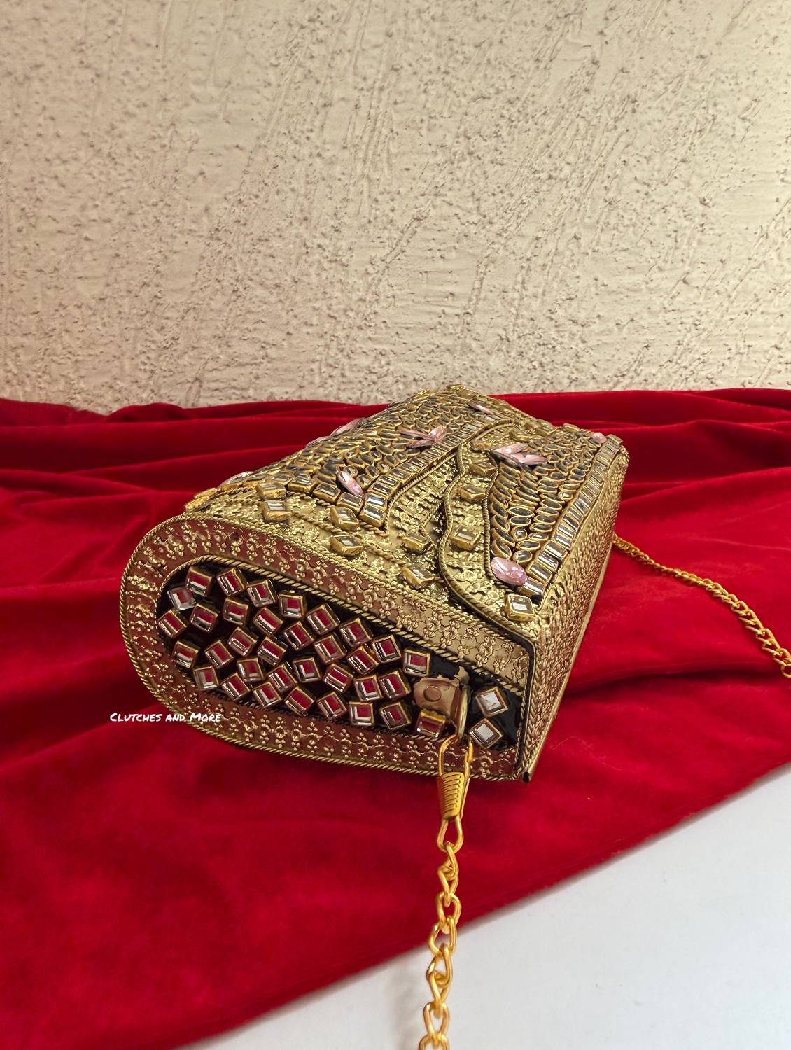 Kasika Kundan Brass Clutch Gold Pink