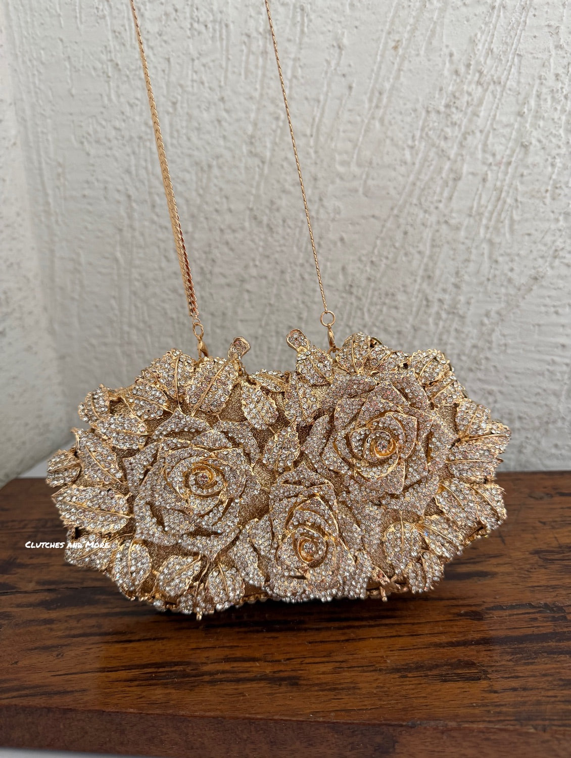 Premium Crystal Gold Rose Clutch