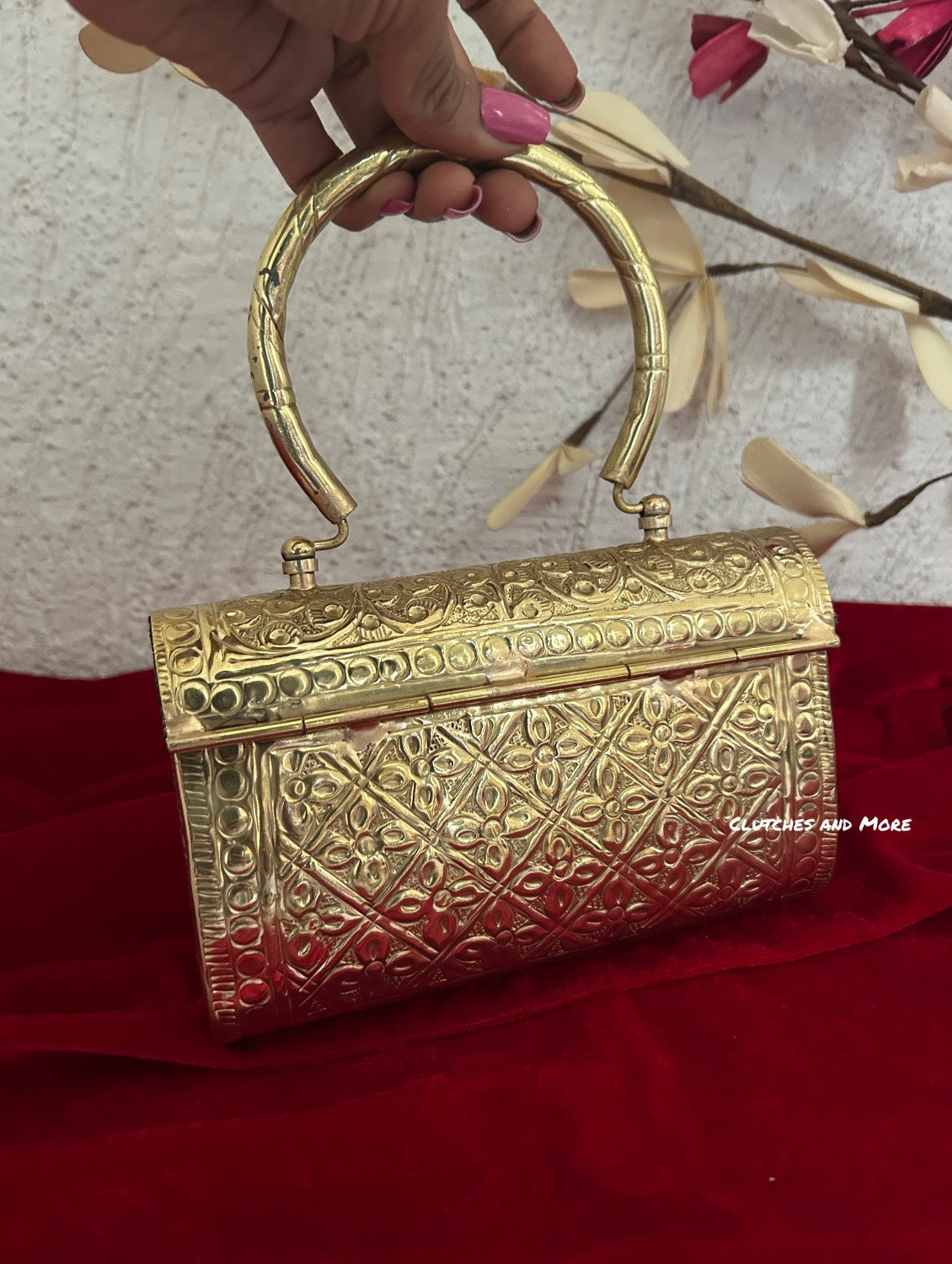 Gold Brass Clutch With Handle