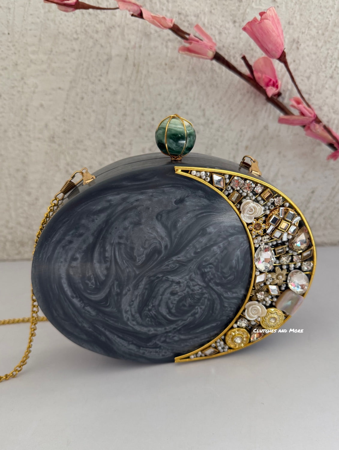 Moonstone Royal Resin Clutch Dark Grey