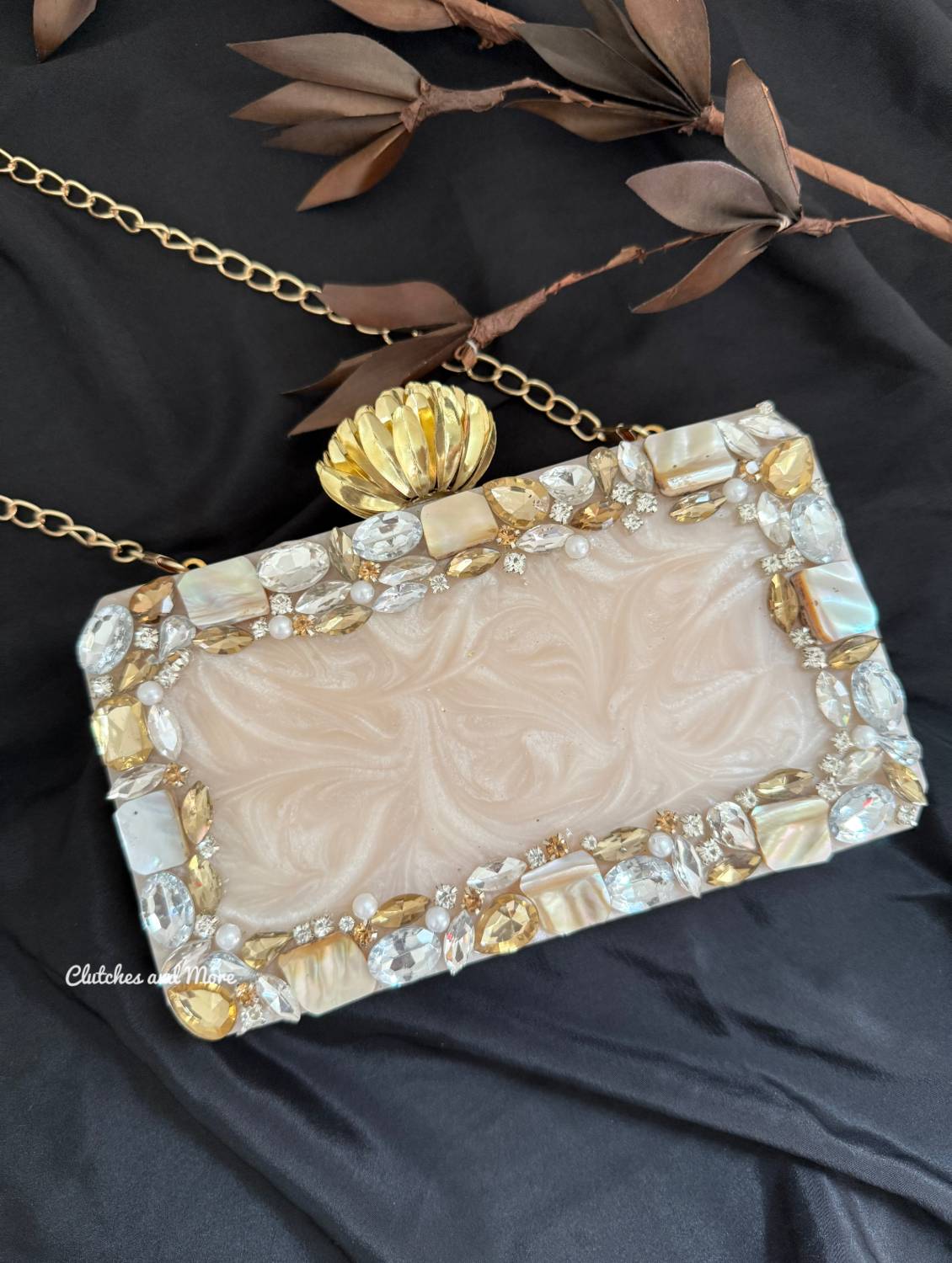 Off White Resin Octagon Clutch