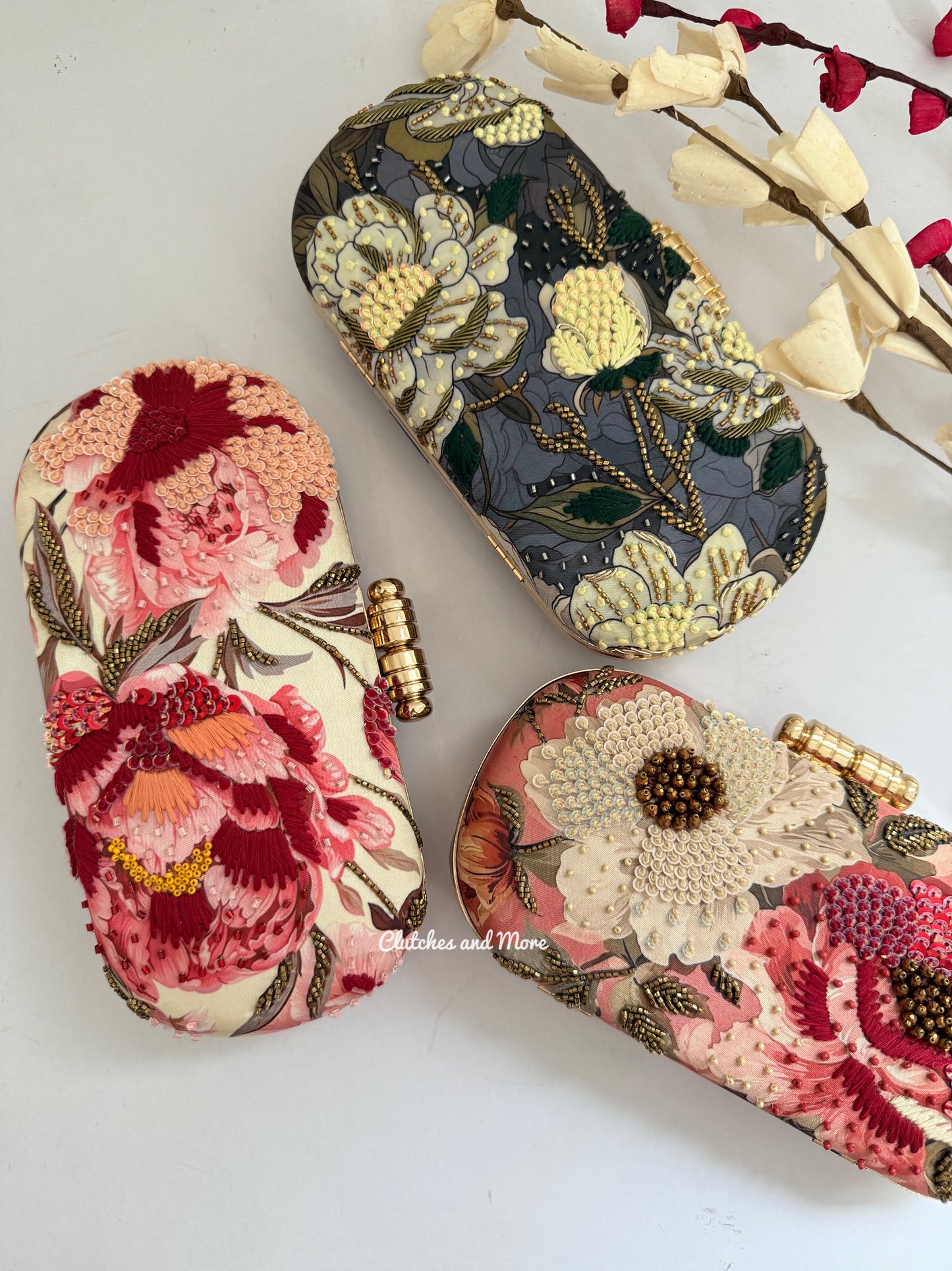 Poppy Floral Capsule Clutch Grey Base