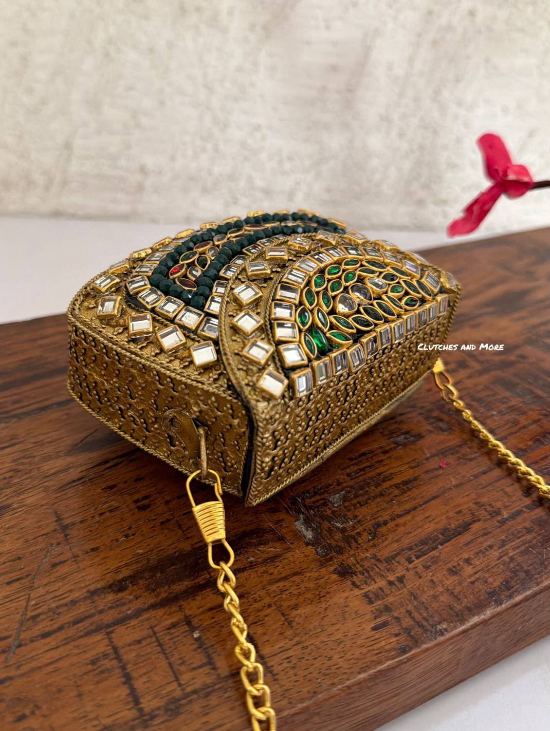 Kasika Kundan Brass Clutch Mini Multicoloured