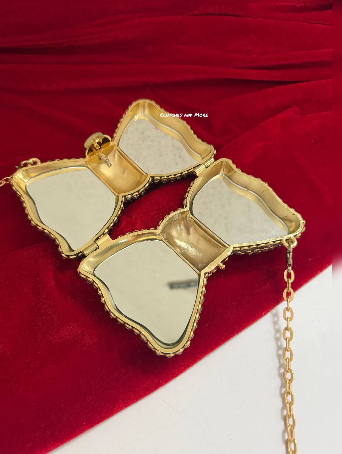 Kiana Kundan Bow Clutch Nude Gold