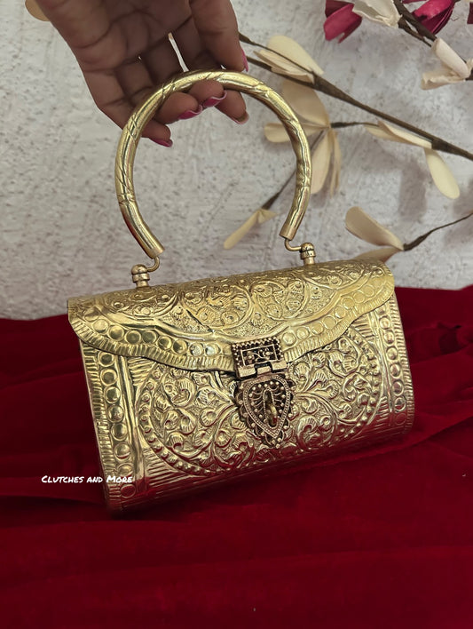 Gold Brass Clutch With Handle