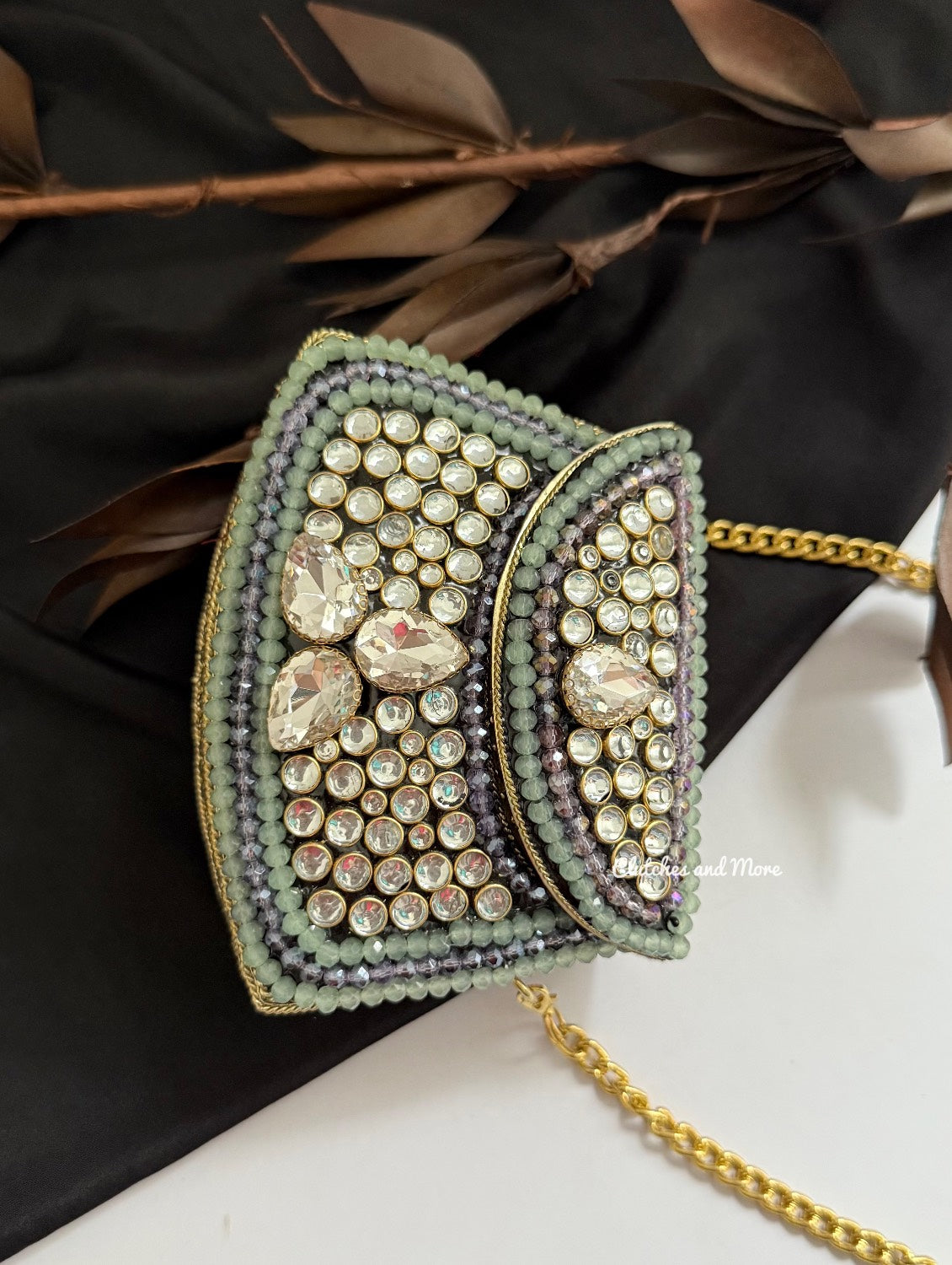 Kashish Kundan Brass Clutch Mini Multicolored