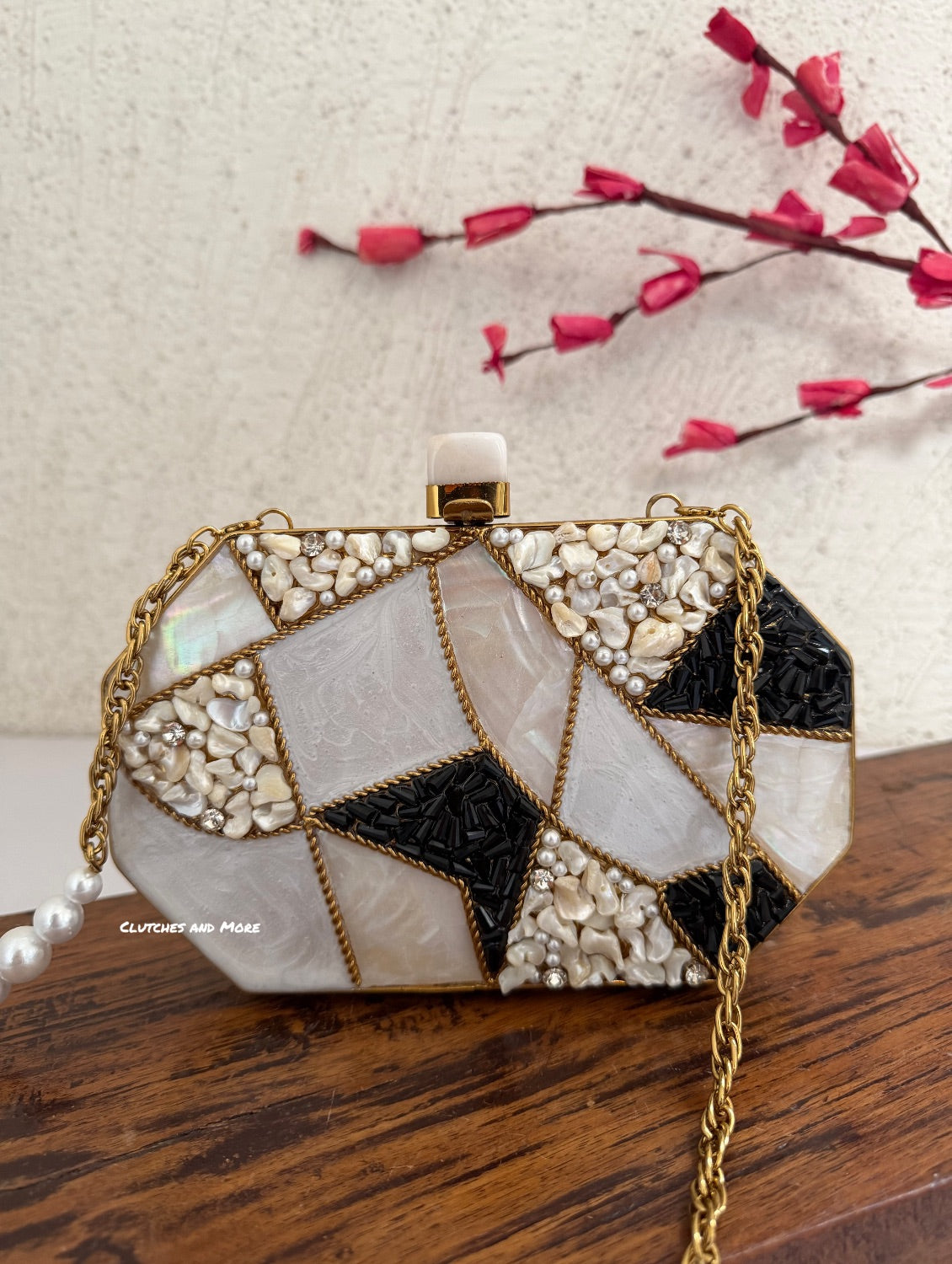 Black and White Mother of Pearl Octagon Clutch